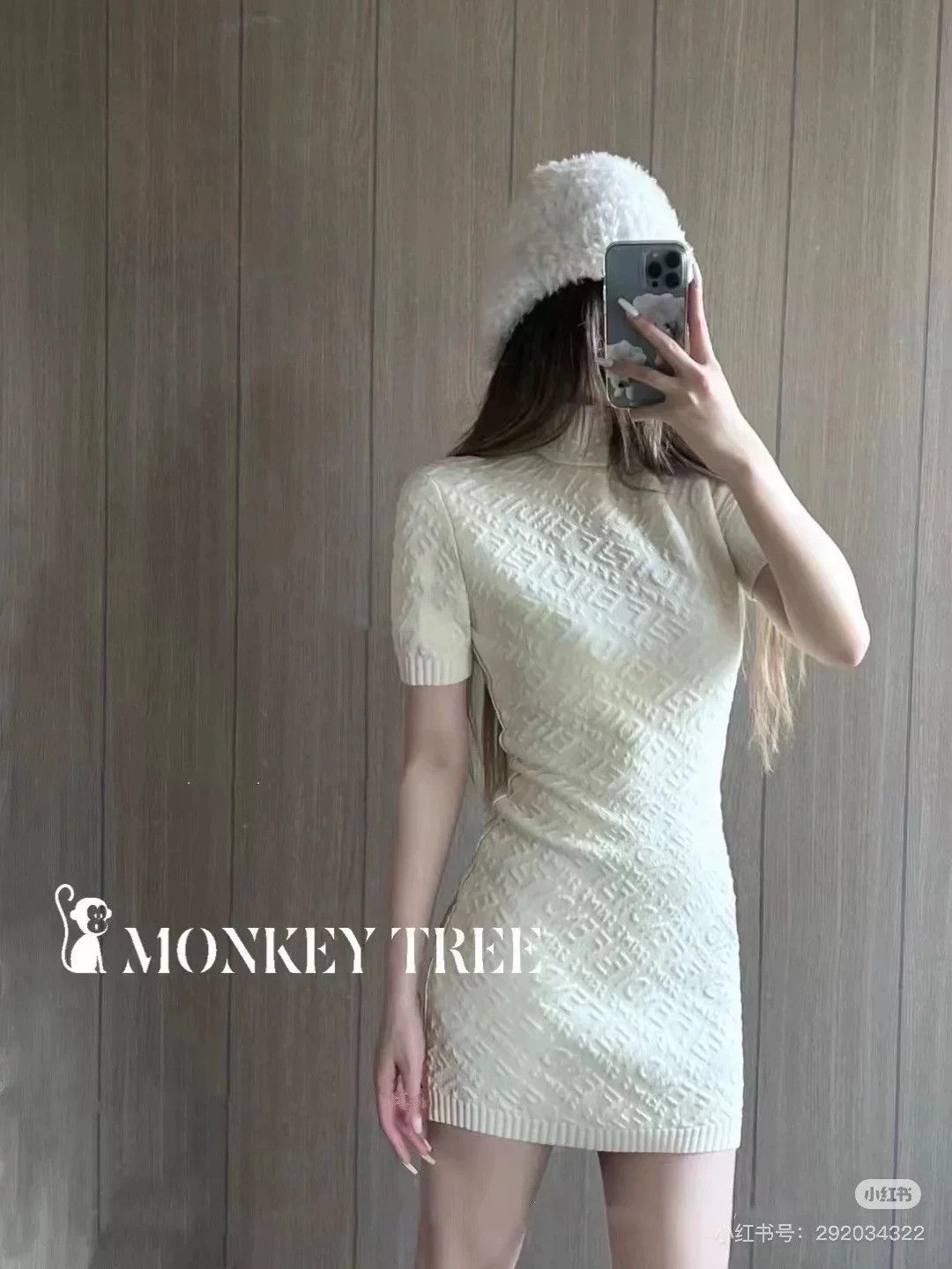 Fendi Fendi Cream Embossed Logo Short Sleeve Dress Size S / US 4 / IT 40 - 2 Thumbnail