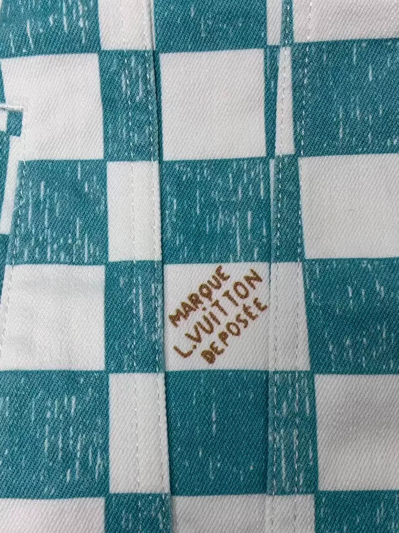 Louis Vuitton Louis Vuitton Green Checkered Cropped Denim Jacket Size XXL / US 16-18 / IT 52-54 - 3 Thumbnail