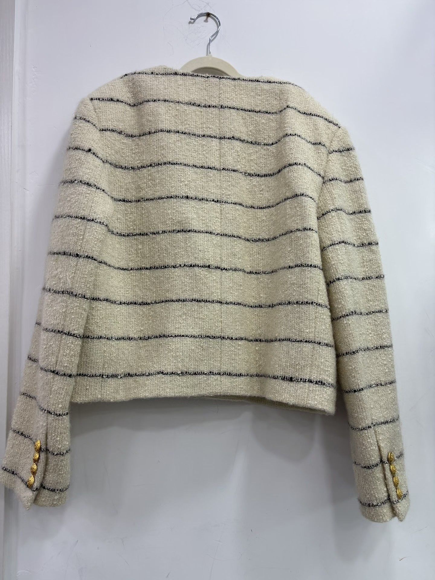 Celine Celine Beige Striped Gold Button Cropped Jacket Size S / US 4 / IT 40 - 2 Thumbnail