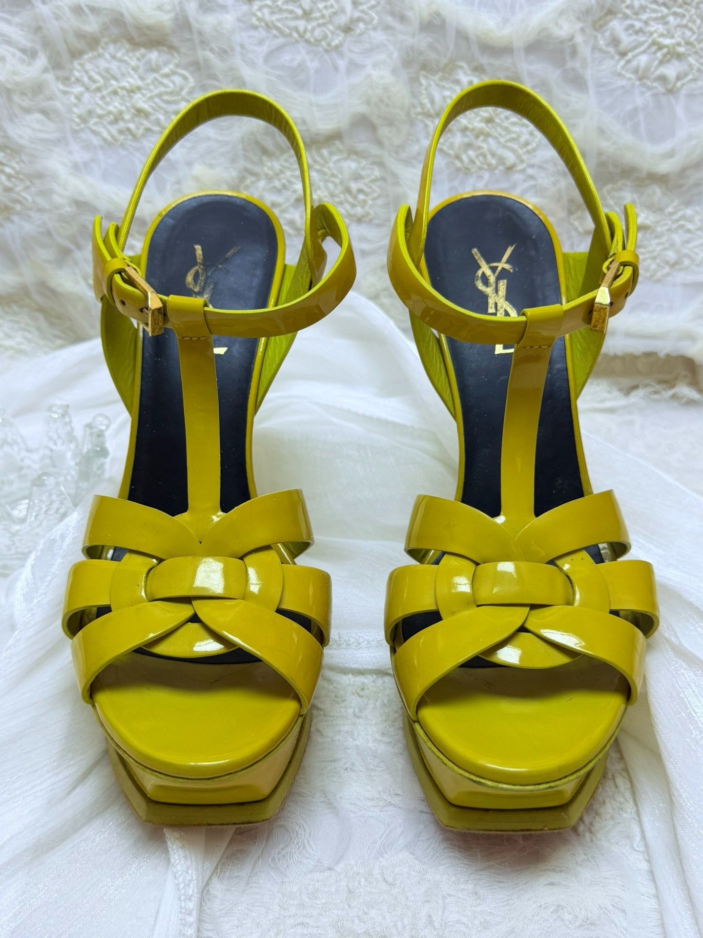 Saint Laurent Paris Saint Laurent Paris Patent Yellow Sandals us_6-5 Women Size US 6.5 / IT 36.5 - 2 Thumbnail