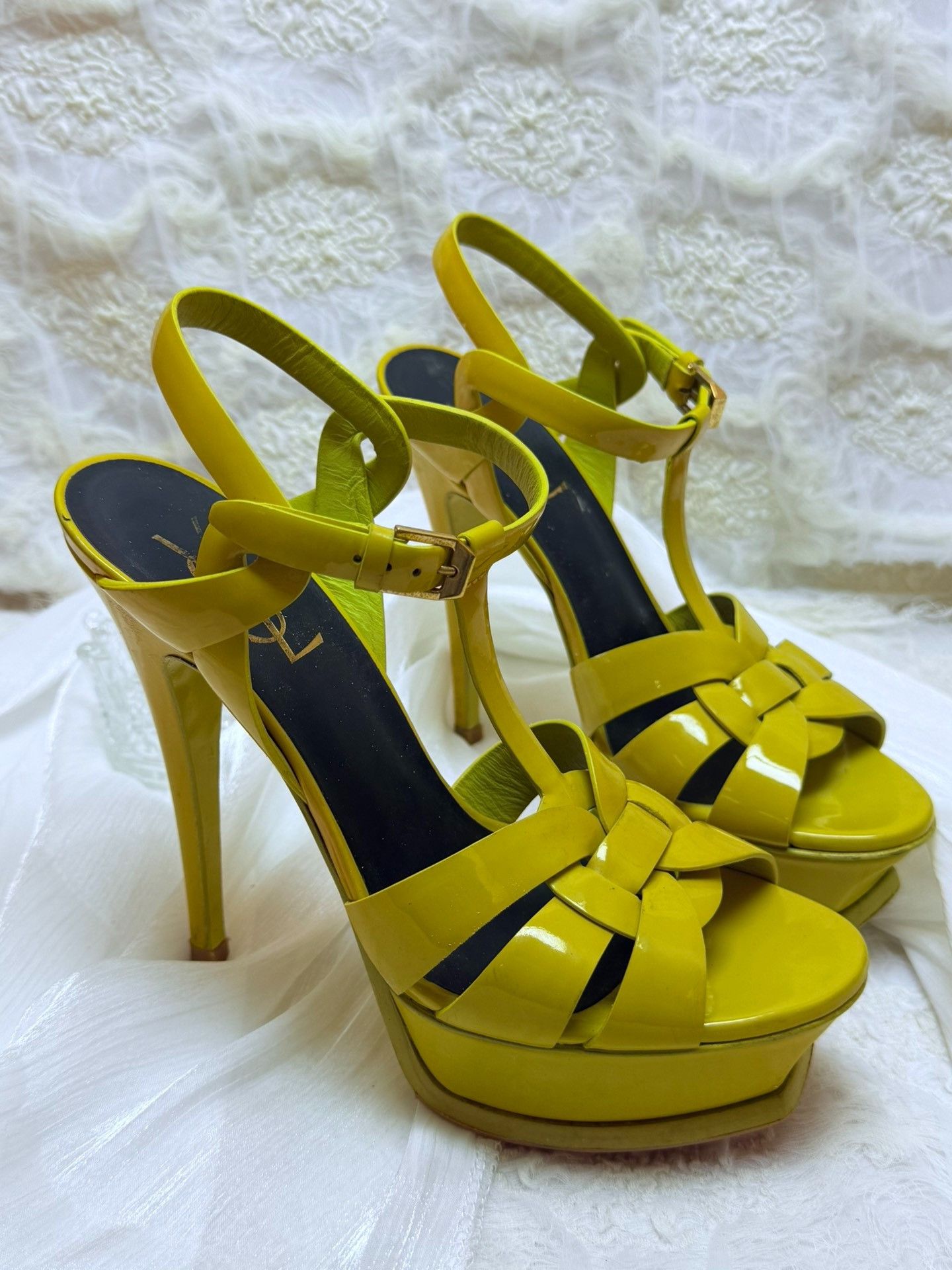 Saint Laurent Paris Saint Laurent Paris Patent Yellow Sandals us_6-5 Women Size US 6.5 / IT 36.5 - 3 Thumbnail