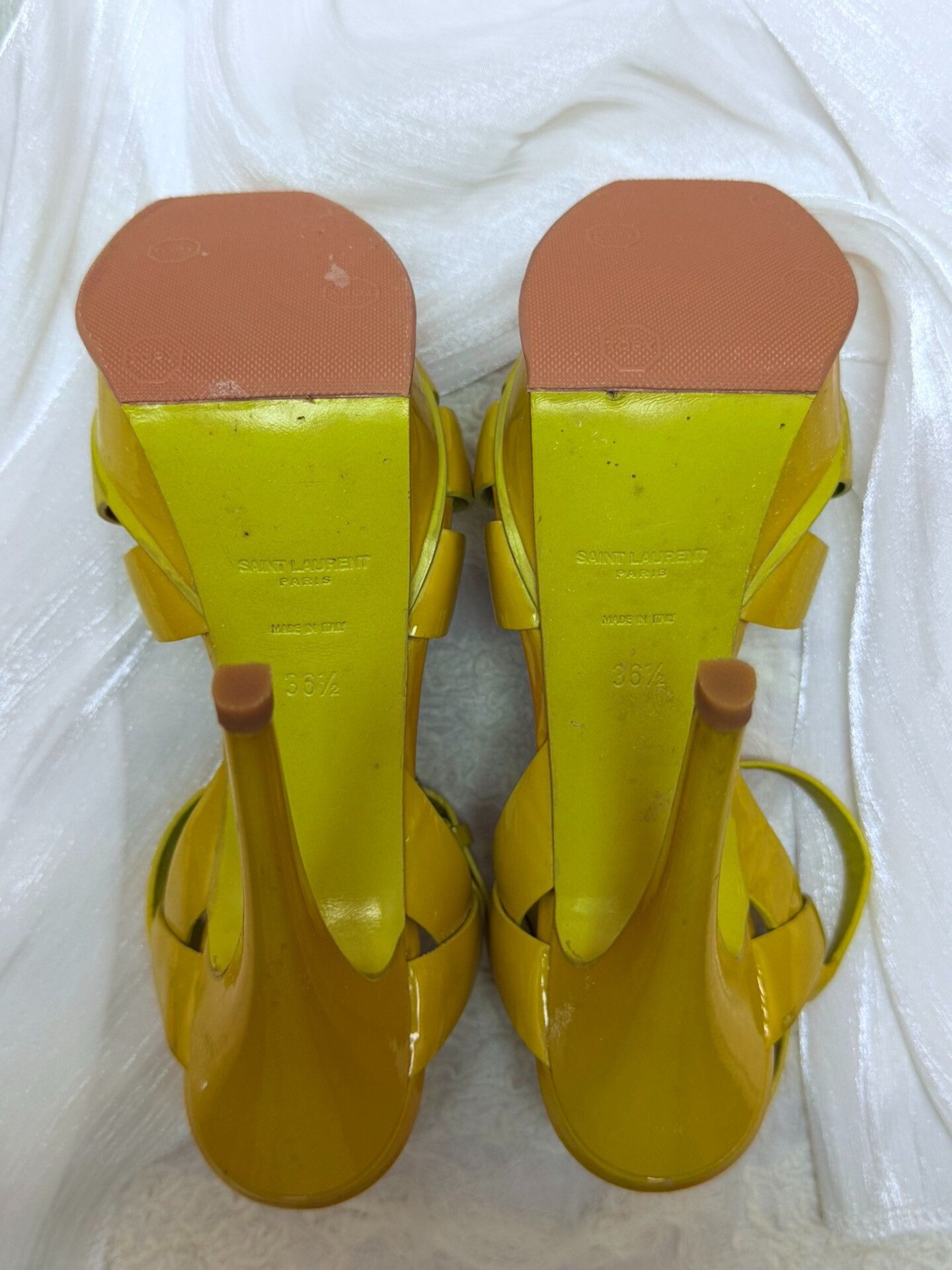 Saint Laurent Paris Saint Laurent Paris Patent Yellow Sandals us_6-5 Women Size US 6.5 / IT 36.5 - 6 Thumbnail