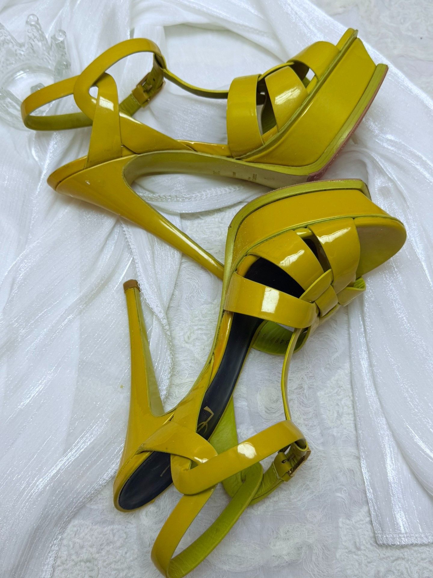 Saint Laurent Paris Saint Laurent Paris Patent Yellow Sandals us_6-5 Women Size US 6.5 / IT 36.5 - 5 Thumbnail