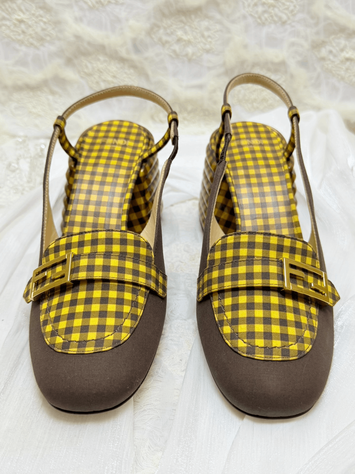 Fendi Fendi Plaid Yellow Sandals us_5-5 Women Size US 5.5 / IT 35.5 - 3 Thumbnail