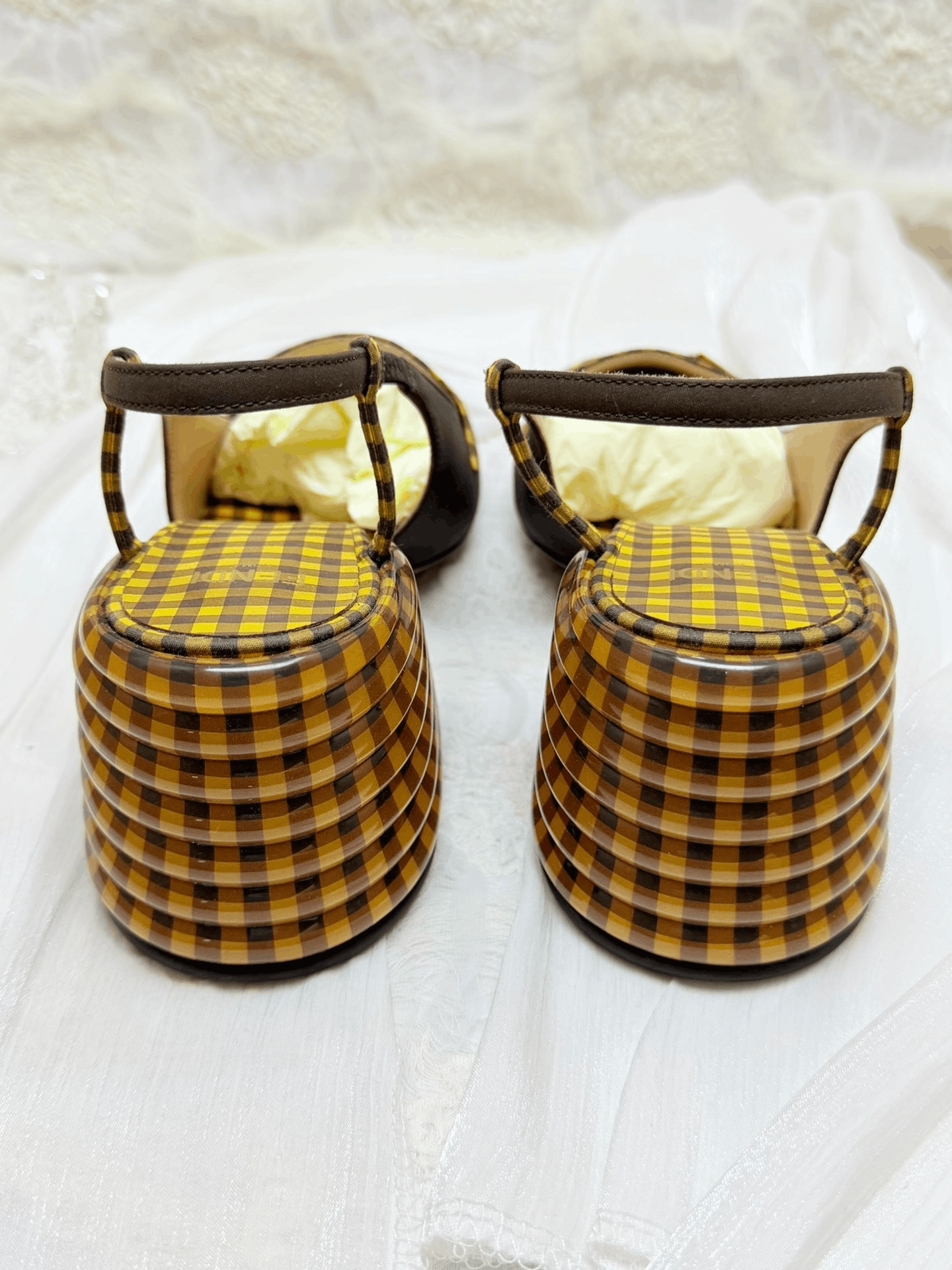 Fendi Fendi Plaid Yellow Sandals us_5-5 Women Size US 5.5 / IT 35.5 - 4 Thumbnail
