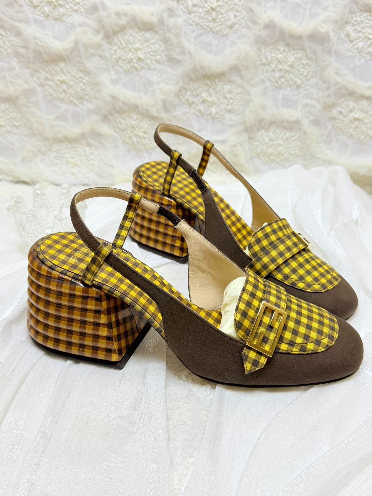Fendi Fendi Plaid Yellow Sandals us_5-5 Women Size US 5.5 / IT 35.5 - 2 Thumbnail