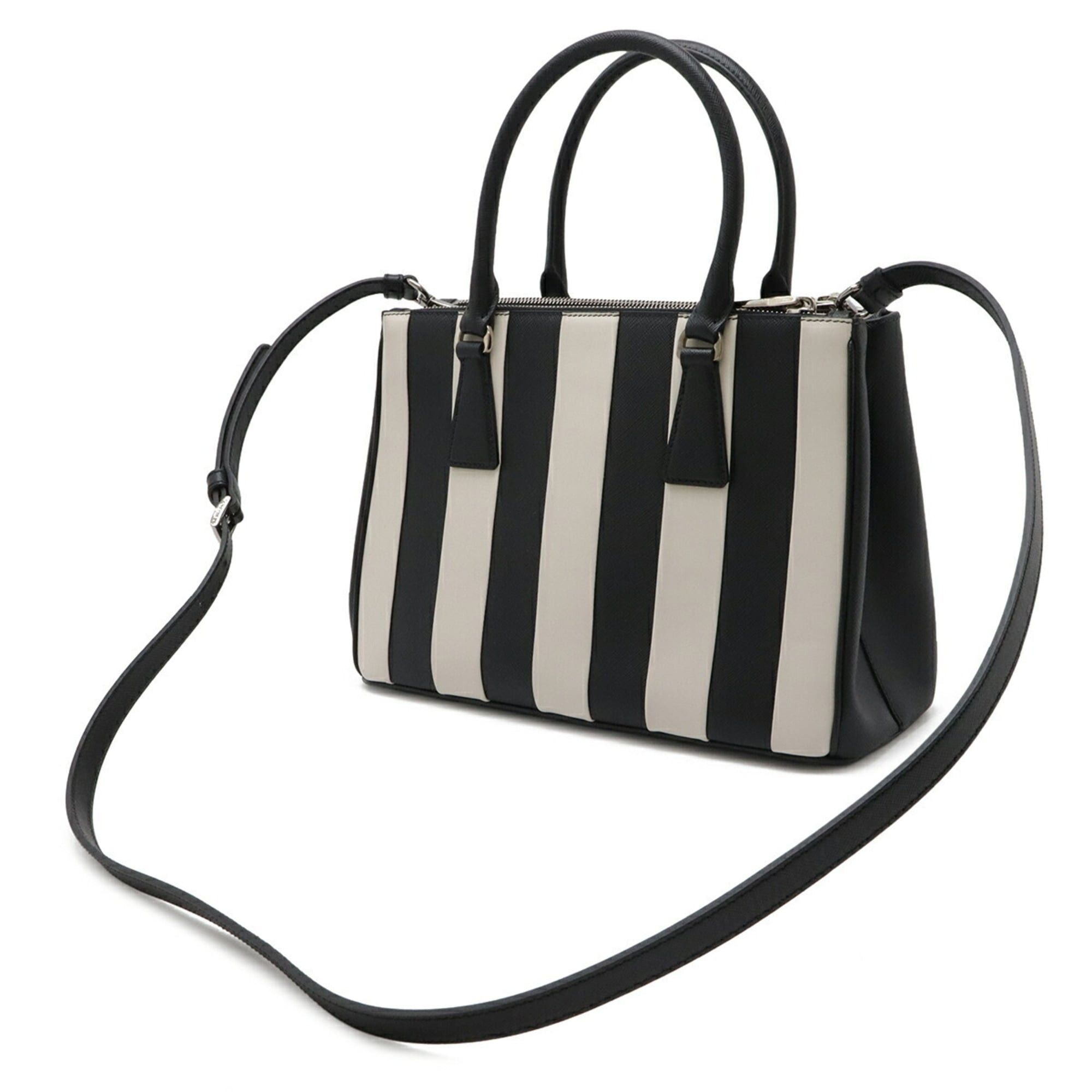 Prada PRADA Galleria Stripe Triangle Handbag, Saffiano Leather, NERO (Black/White), Purchased at a domestic boutique, Item Number 1BA863 Size ONE SIZE - 3 Thumbnail