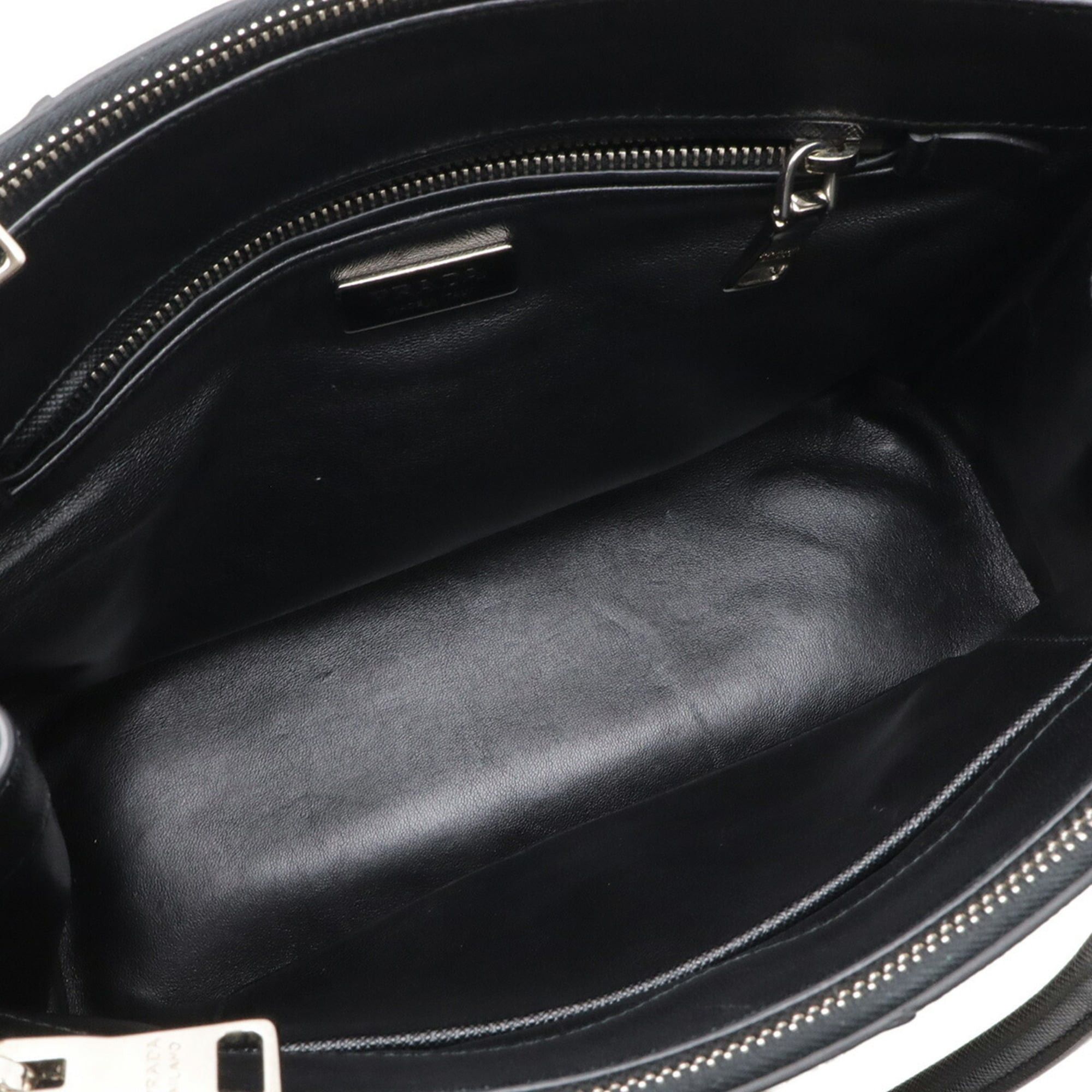 Prada PRADA Galleria Stripe Triangle Handbag, Saffiano Leather, NERO (Black/White), Purchased at a domestic boutique, Item Number 1BA863 Size ONE SIZE - 7 Thumbnail