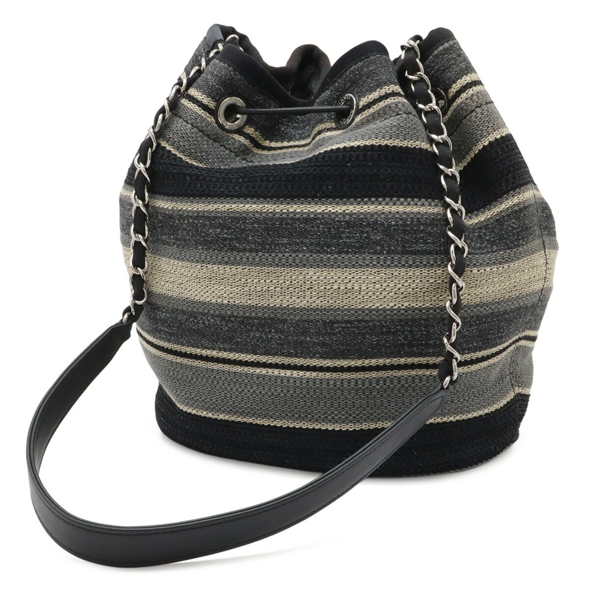 Chanel CHANEL Deauville Border Shoulder Bag, Chain Strap, Canvas and Leather, Black Multicolor A57536 Size ONE SIZE - 3 Thumbnail