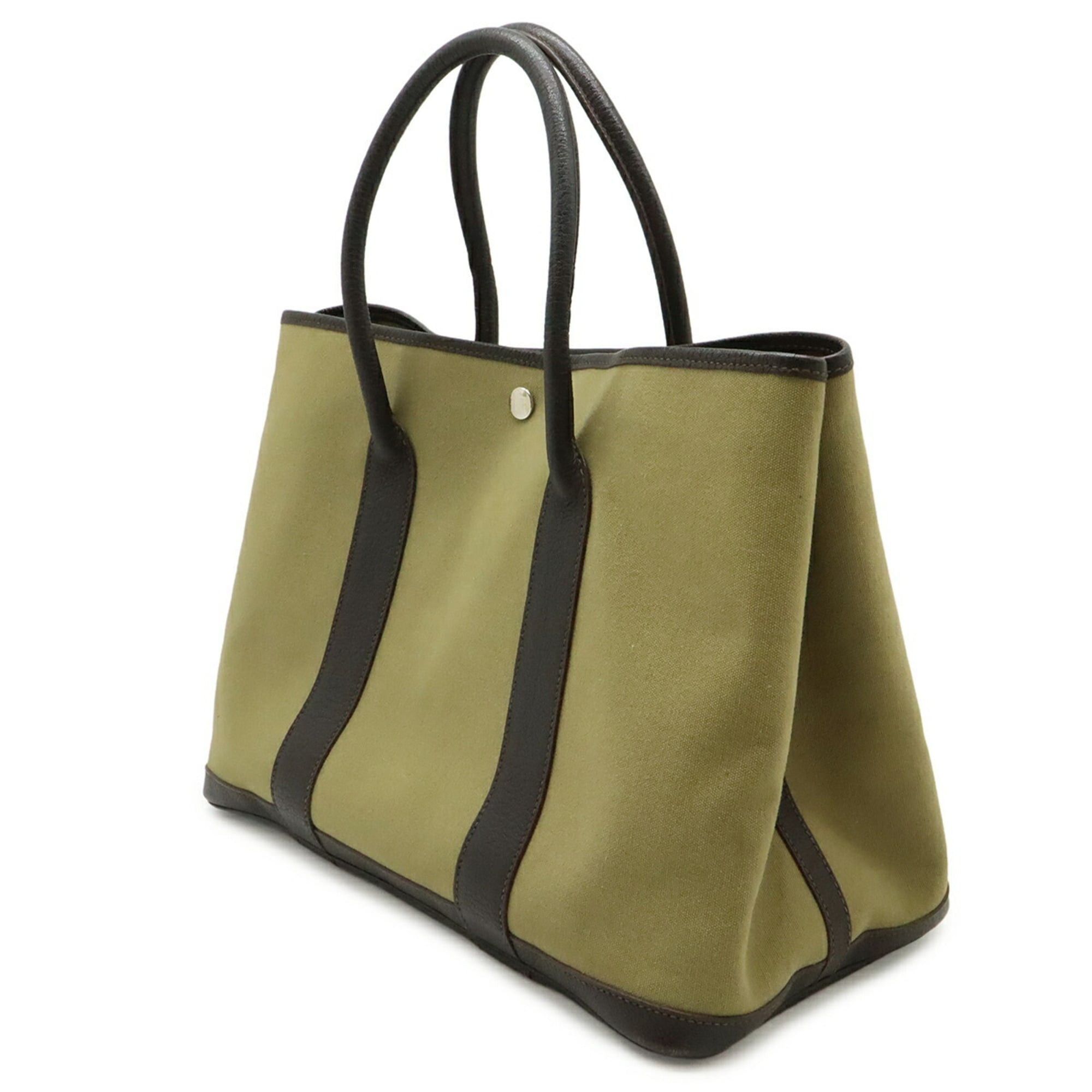 Hermes HERMES Garden PM Tote Bag Handbag Canvas Leather Khaki Dark Brown □P Stamp Size ONE SIZE - 3 Thumbnail
