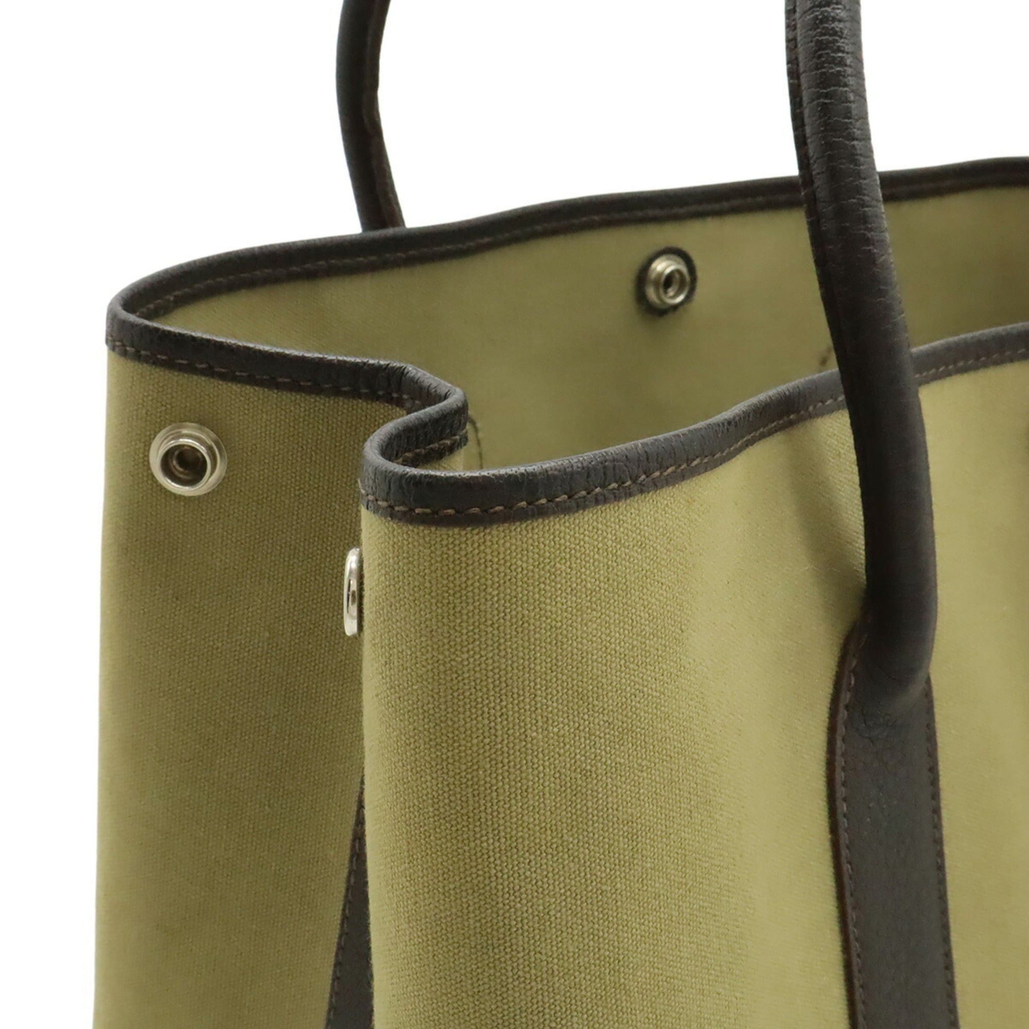 Hermes HERMES Garden PM Tote Bag Handbag Canvas Leather Khaki Dark Brown □P Stamp Size ONE SIZE - 5 Thumbnail