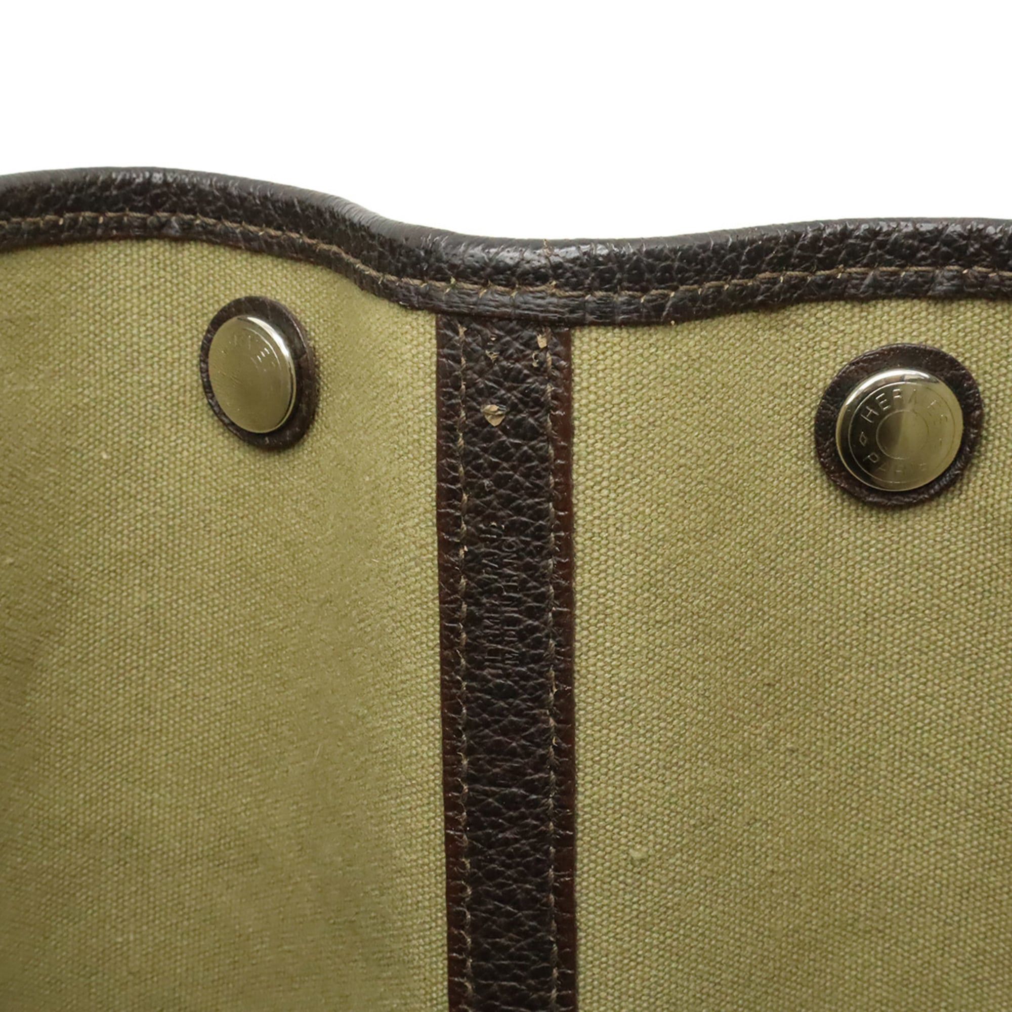 Hermes HERMES Garden PM Tote Bag Handbag Canvas Leather Khaki Dark Brown □P Stamp Size ONE SIZE - 9 Thumbnail