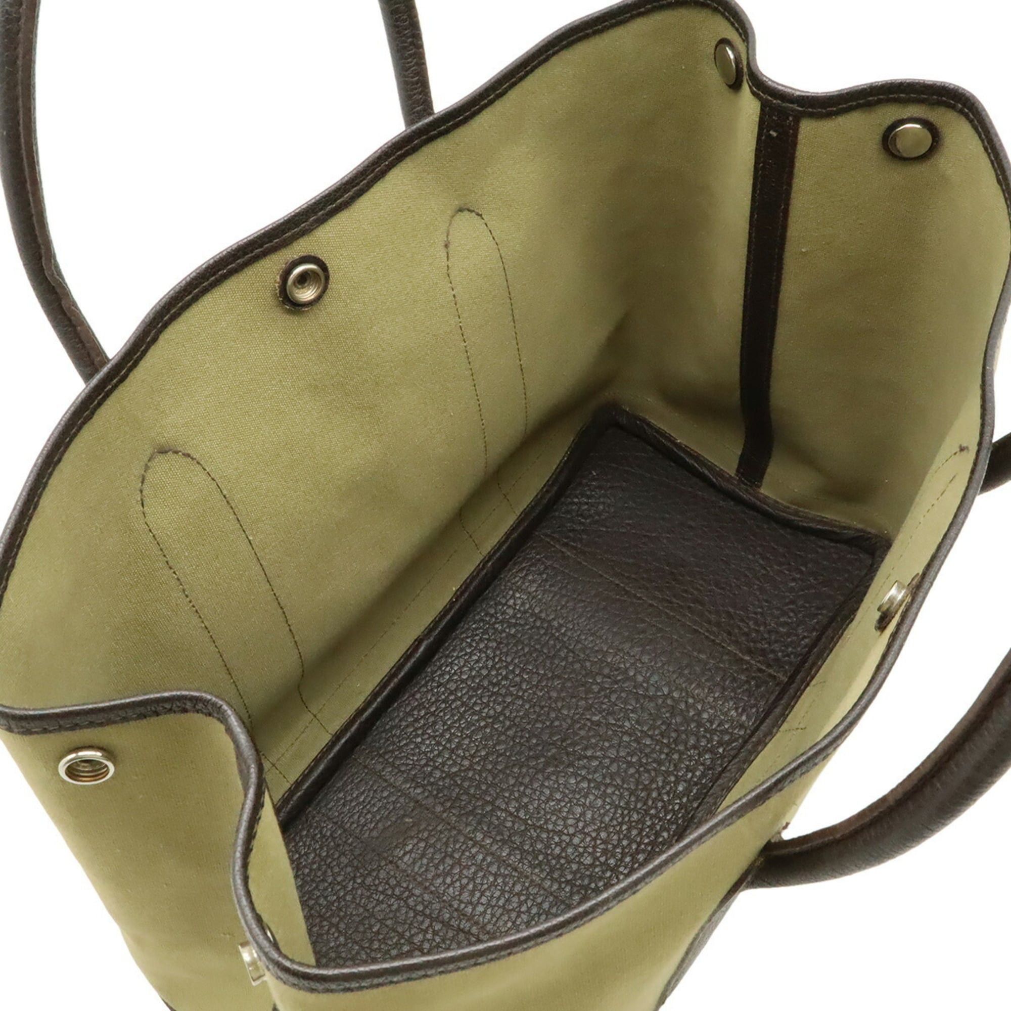 Hermes HERMES Garden PM Tote Bag Handbag Canvas Leather Khaki Dark Brown □P Stamp Size ONE SIZE - 8 Thumbnail