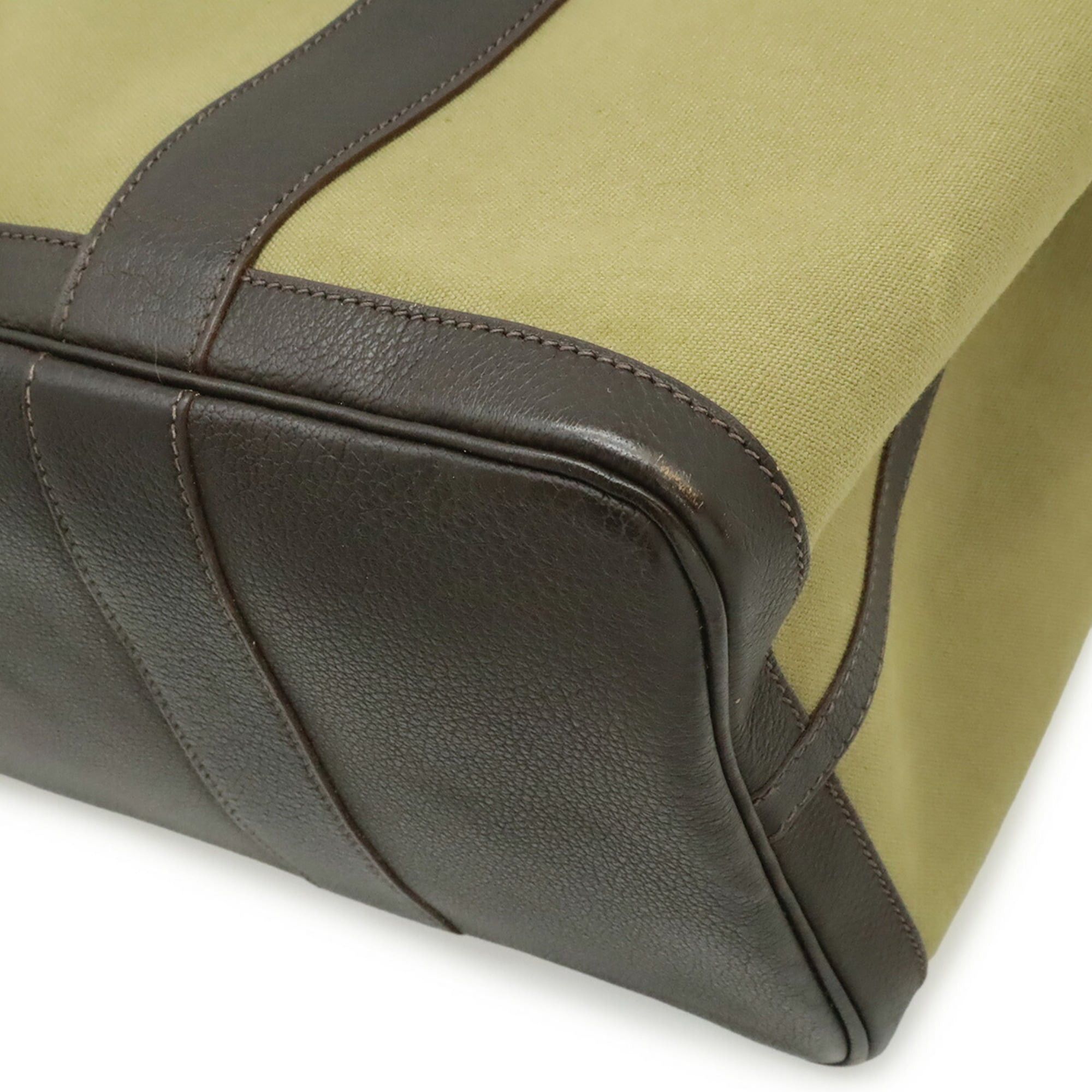 Hermes HERMES Garden PM Tote Bag Handbag Canvas Leather Khaki Dark Brown □P Stamp Size ONE SIZE - 4 Thumbnail