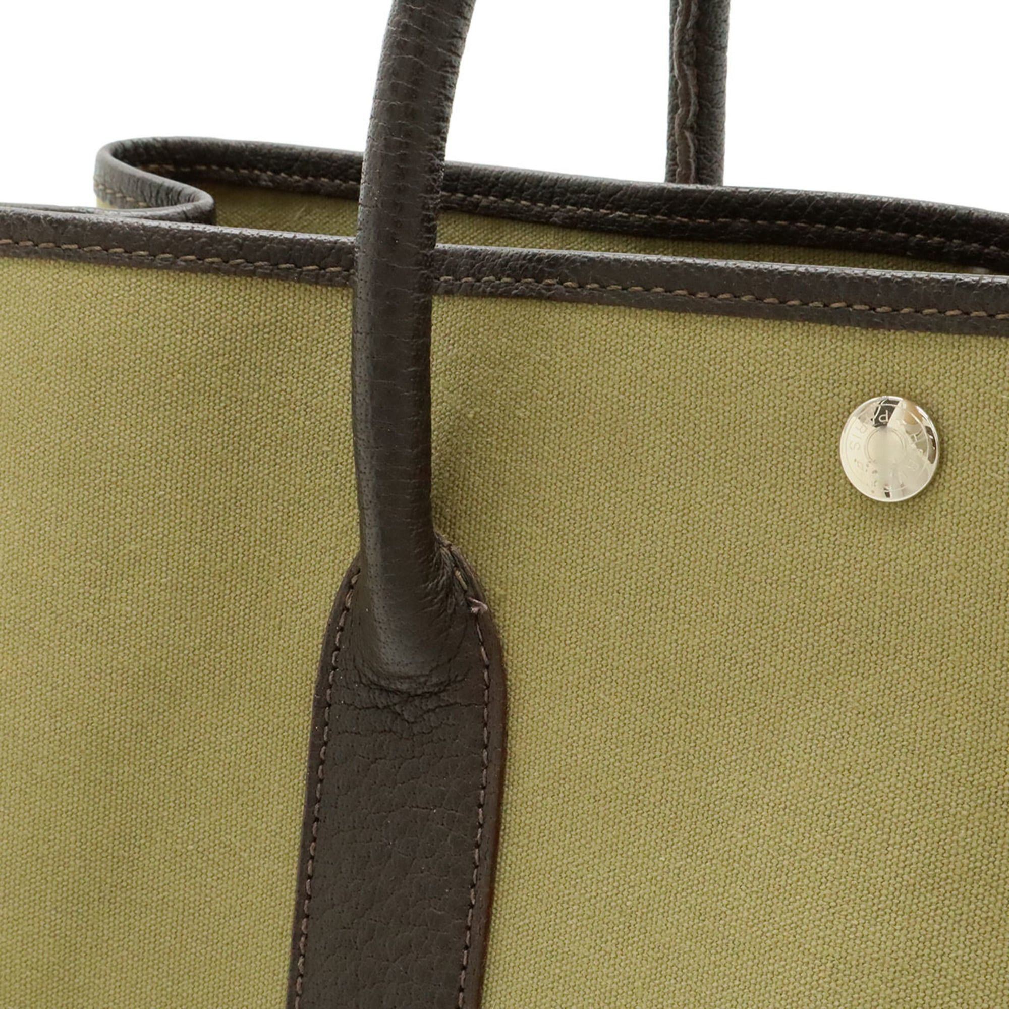 Hermes HERMES Garden PM Tote Bag Handbag Canvas Leather Khaki Dark Brown □P Stamp Size ONE SIZE - 10 Thumbnail