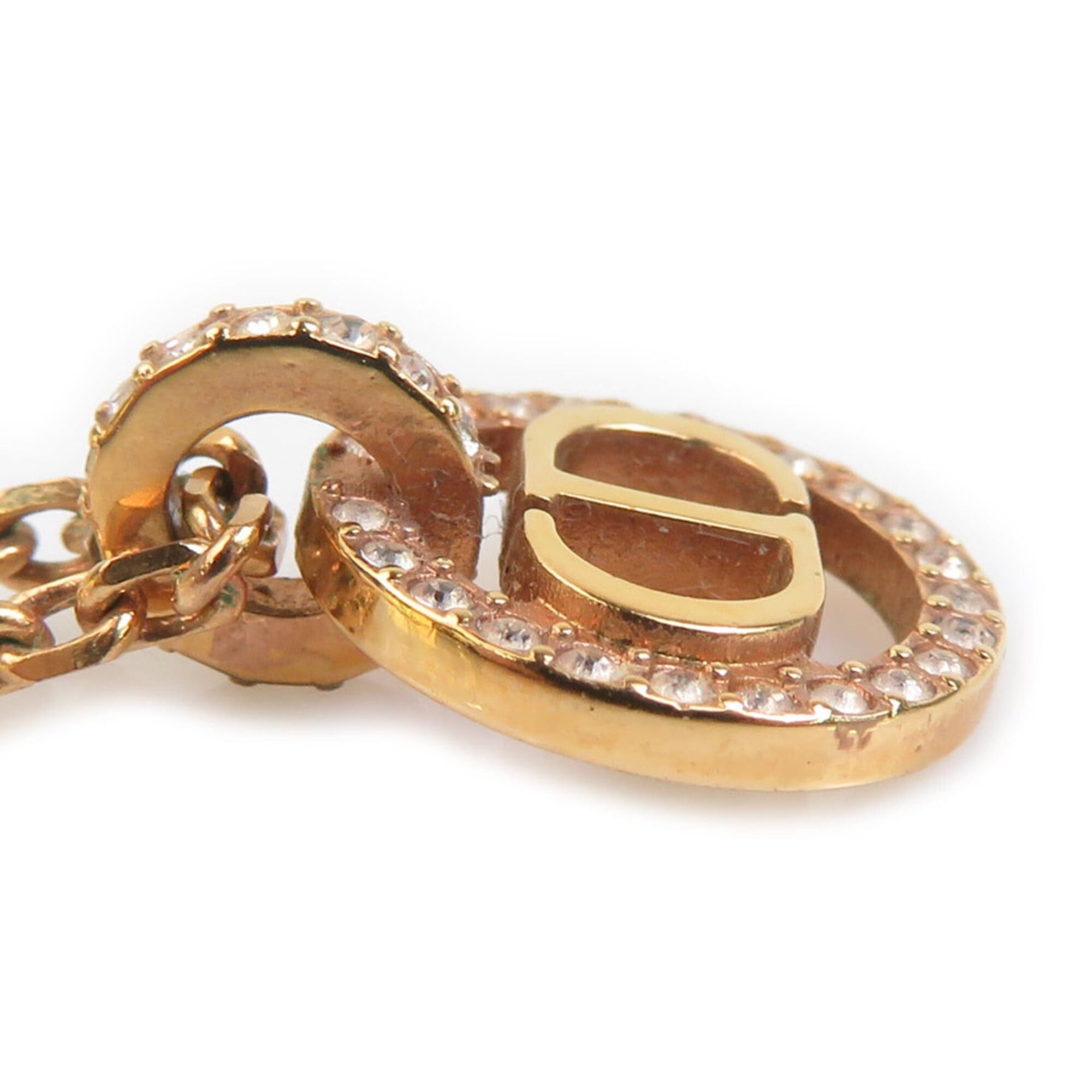 Dior Christian Dior necklace, metal, rhinestones, gold, light pink, women's, h32152j Size ONE SIZE - 3 Thumbnail