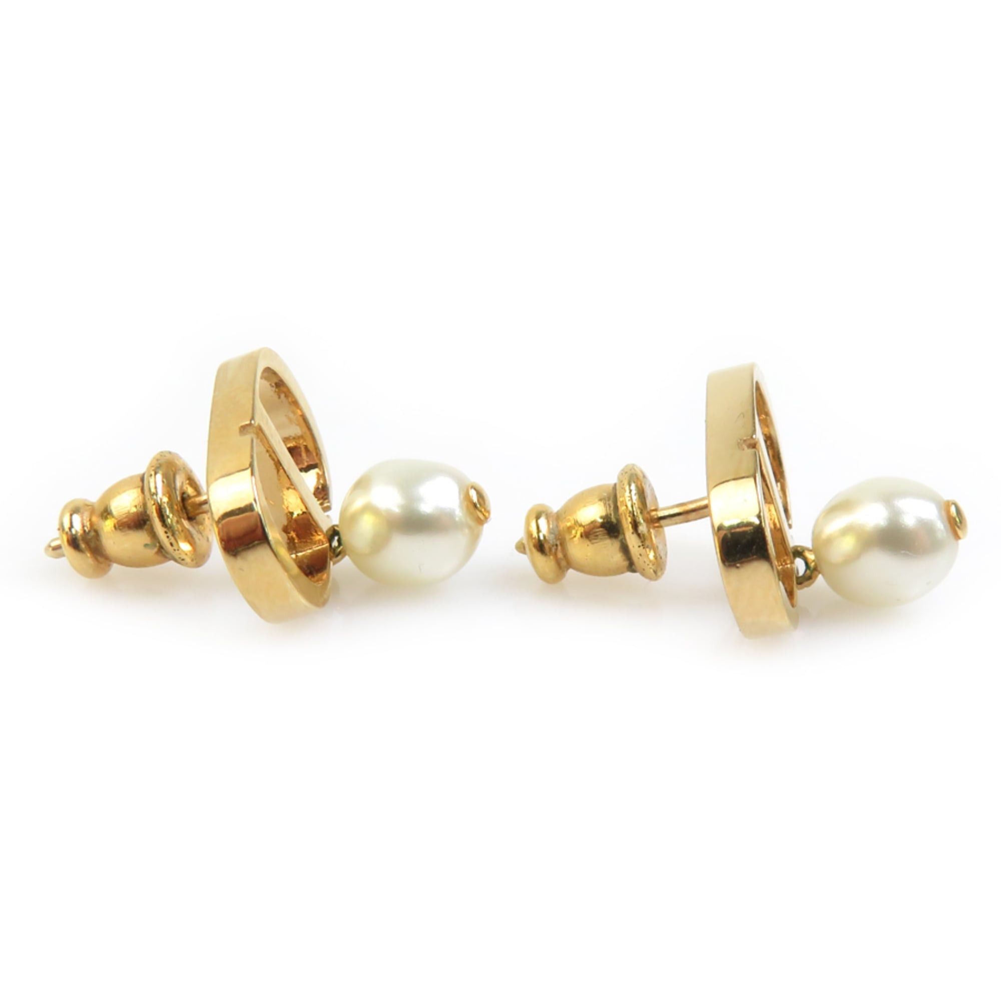 Dior Christian Dior earrings, metal, faux pearl, gold, white, women's, h32151j Size ONE SIZE - 3 Thumbnail