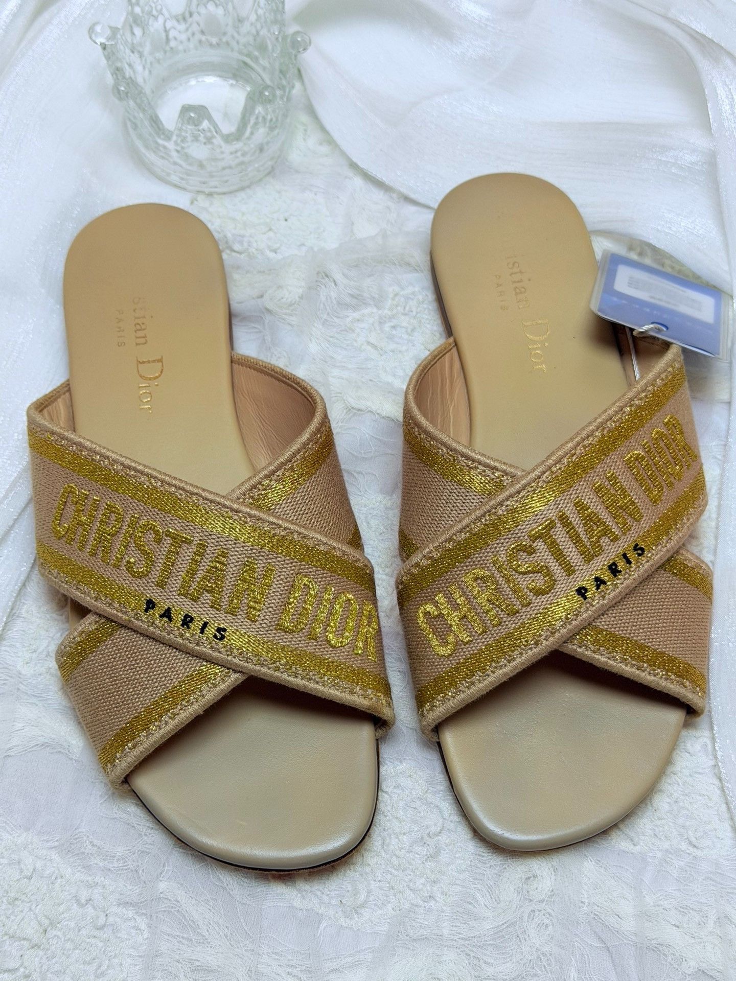 Dior Dior Embroidered Gold Sandals us_5 Women Size US 5 / IT 35 - 2 Thumbnail