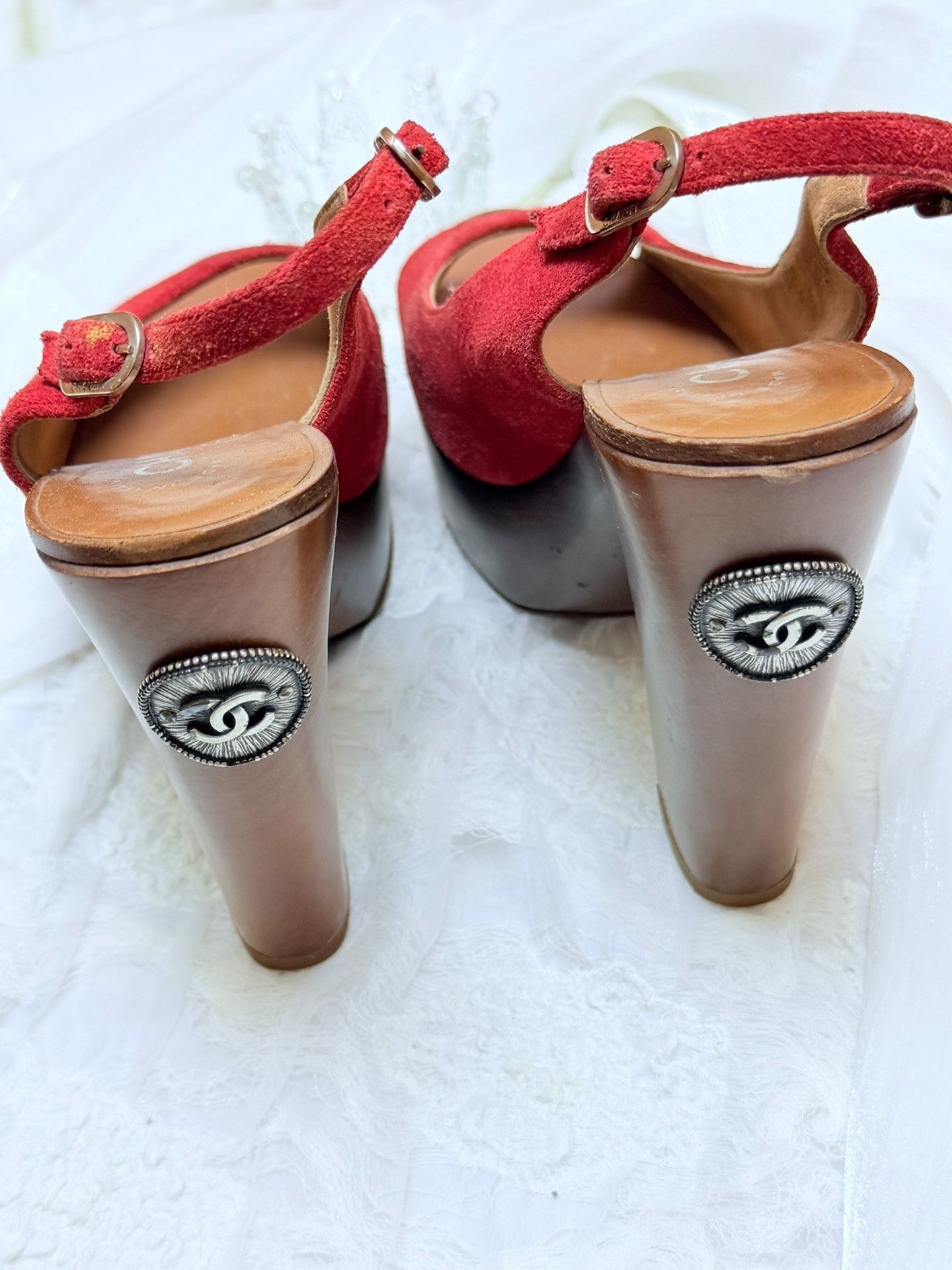 Chanel Chanel Suede Red Sandals us_8 Women Size US 8 / IT 38 - 4 Thumbnail