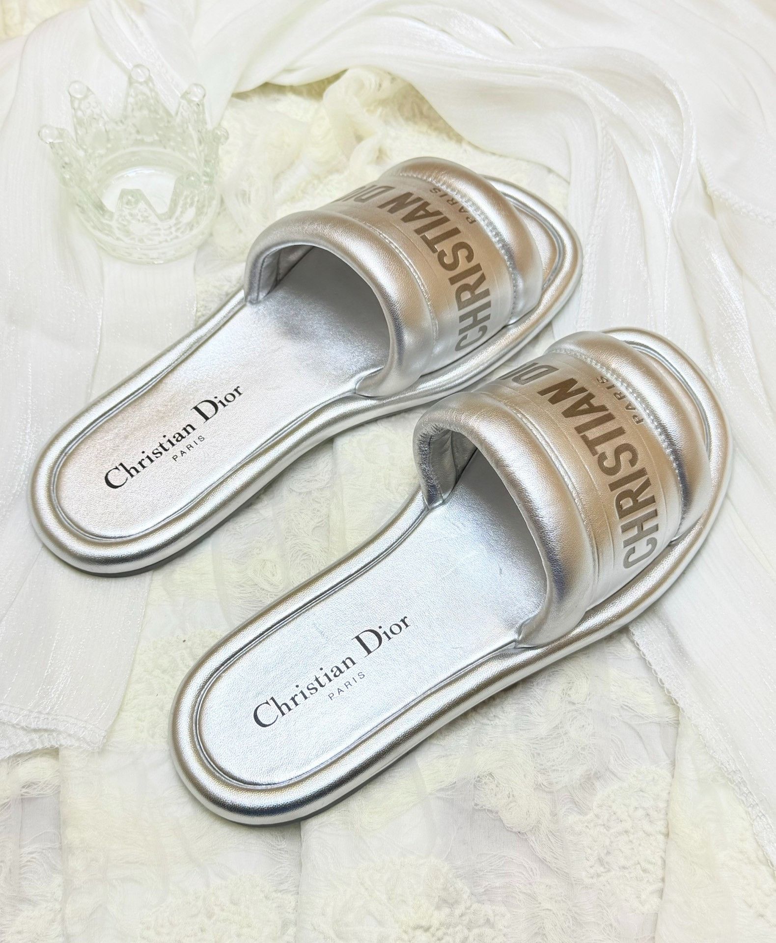 Dior Dior Leather Silver Sandals us_5-5 Women Size US 5.5 / IT 35.5 - 3 Thumbnail