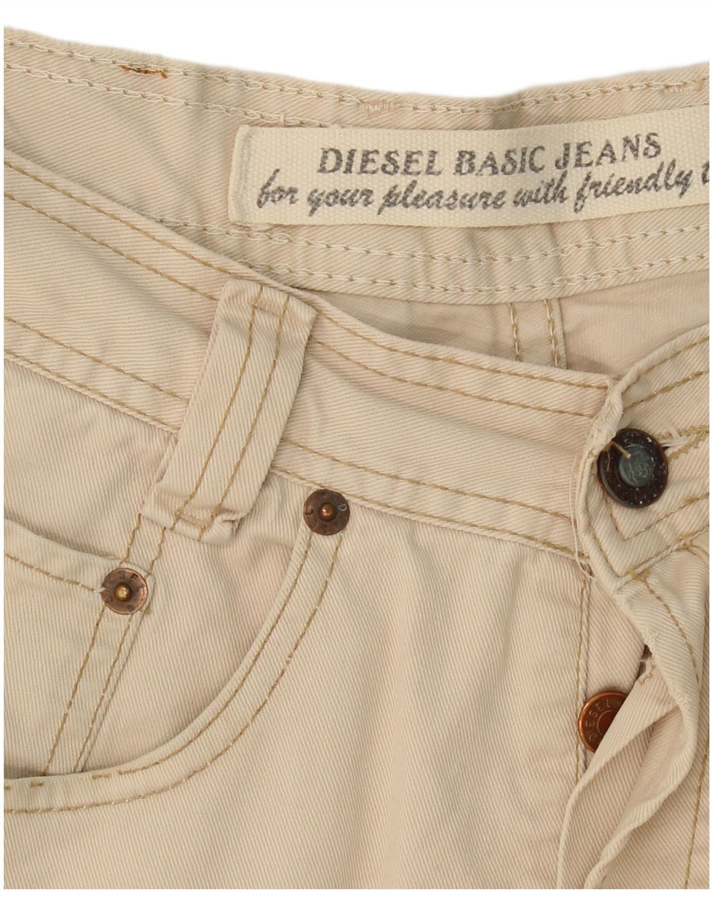 Diesel Womens High Waist Wide Leg Cropped Trousers W28 L25 Beige Size 24" / US 00 / IT 34 - 4 Thumbnail