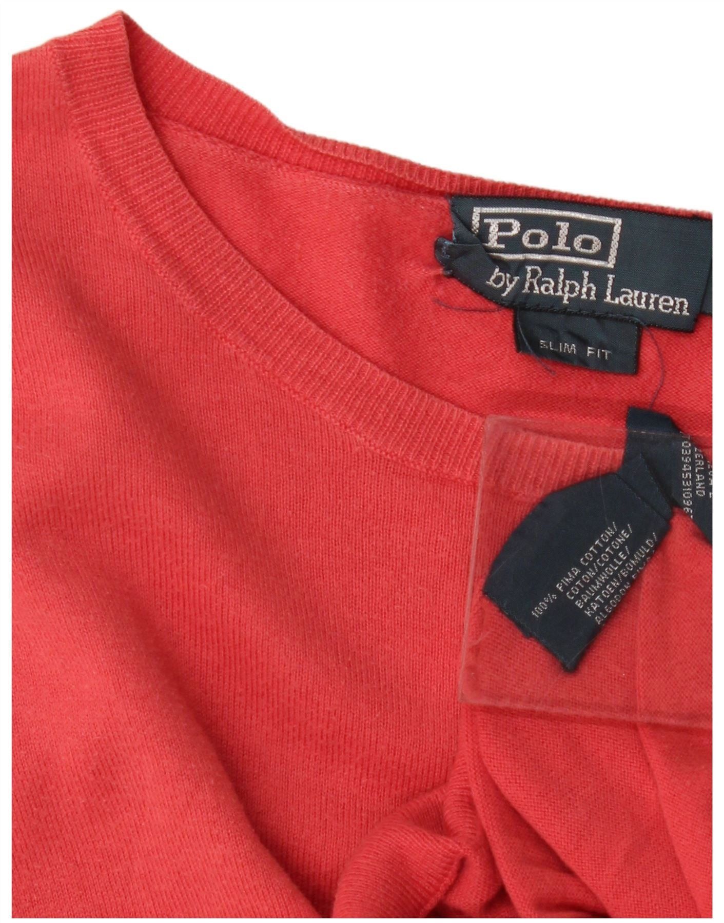 Polo Ralph Lauren Mens Slim Fit Crew Neck Jumper Sweater Large Red Cotton Size US L / EU 52-54 / 3 - 4 Thumbnail