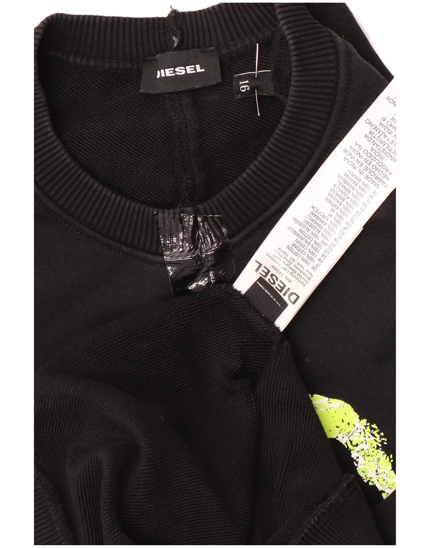 Diesel Boys Graphic Sweatshirt Jumper 15-16 Years Black Cotton Size XL / US 12-14 / IT 48-50 - 4 Thumbnail