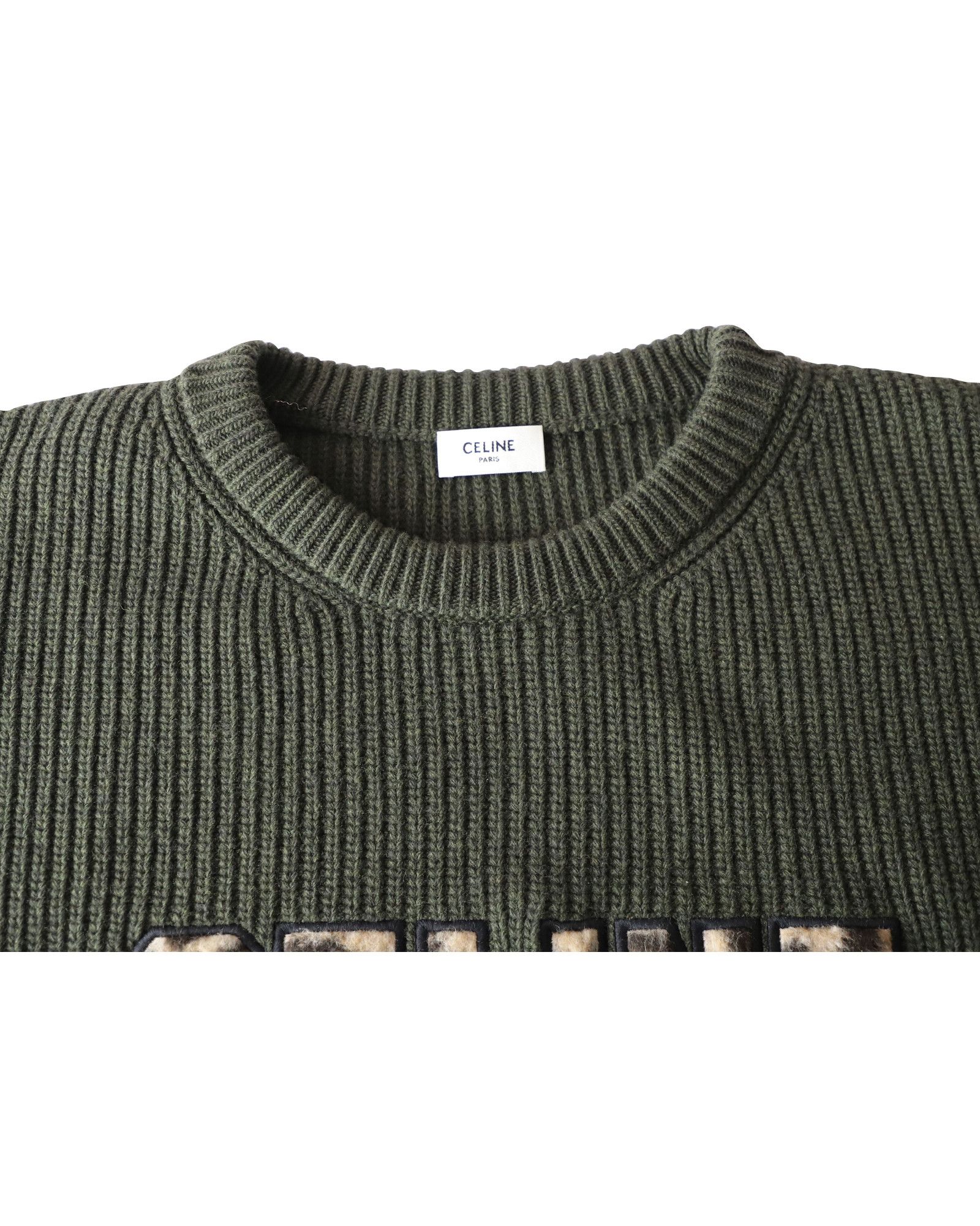 Celine Celine Oversized Leopard Logo Crewneck Sweater In Green Wool Size US M / EU 48-50 / 2 - 3 Thumbnail