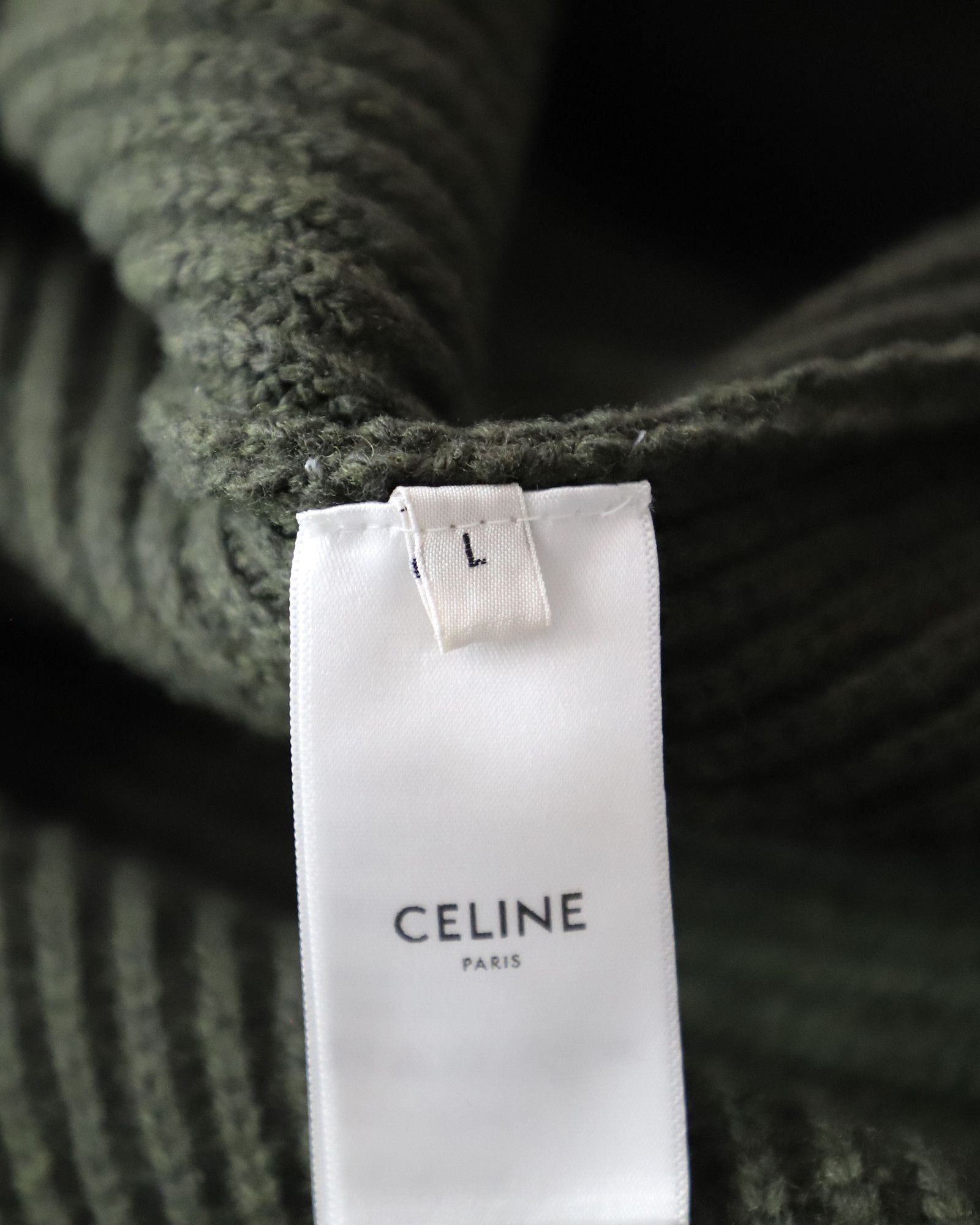 Celine Celine Oversized Leopard Logo Crewneck Sweater In Green Wool Size US M / EU 48-50 / 2 - 5 Thumbnail