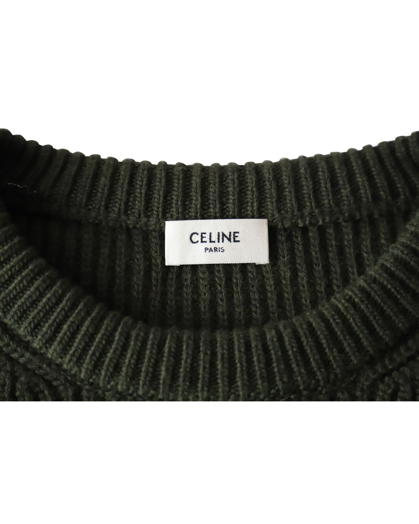 Celine Celine Oversized Leopard Logo Crewneck Sweater In Green Wool Size US M / EU 48-50 / 2 - 4 Thumbnail