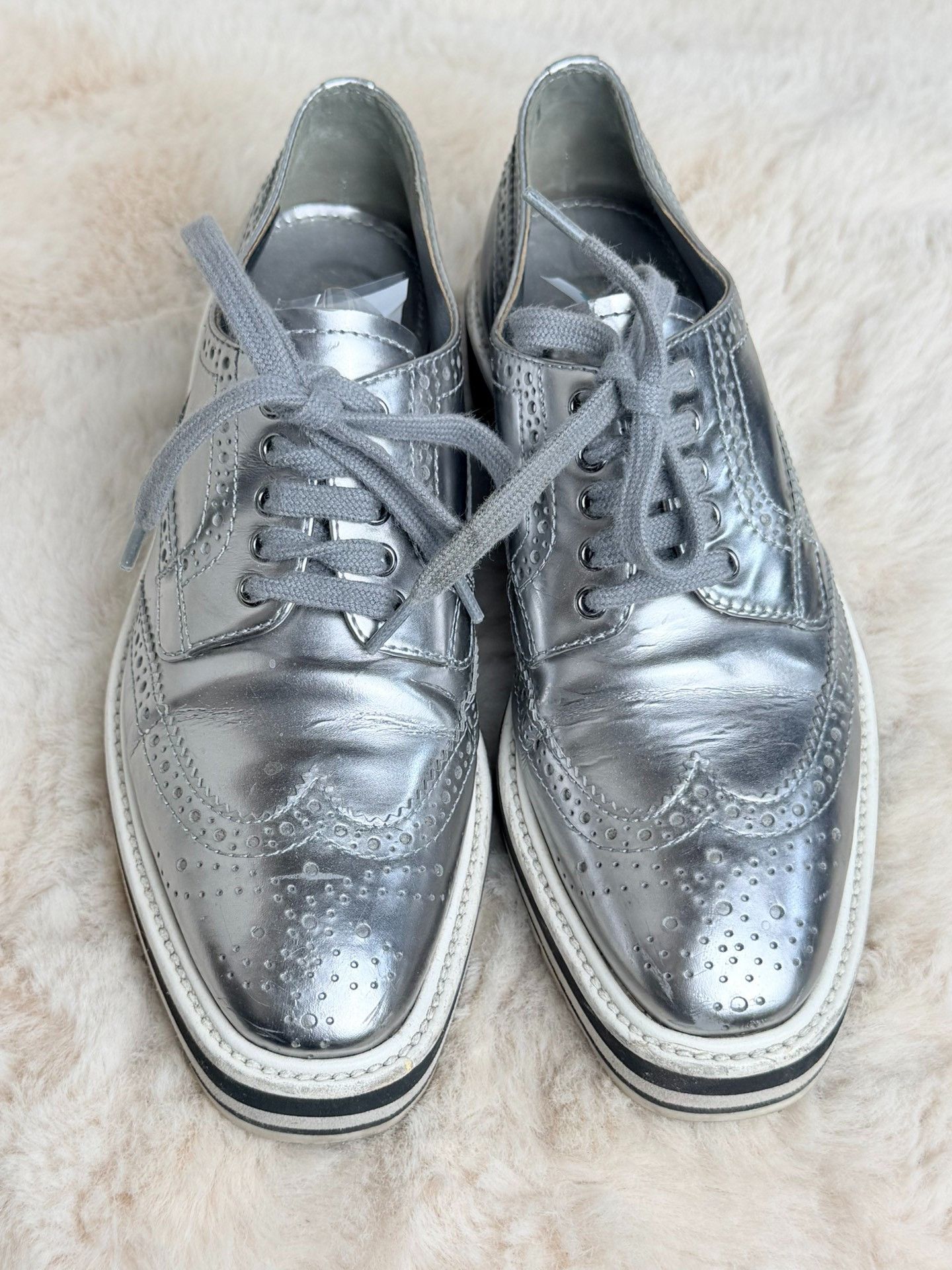 Prada Prada Silver Lowtop Sneakers us_5-5 Women Size US 5.5 / IT 35.5 - 2 Thumbnail