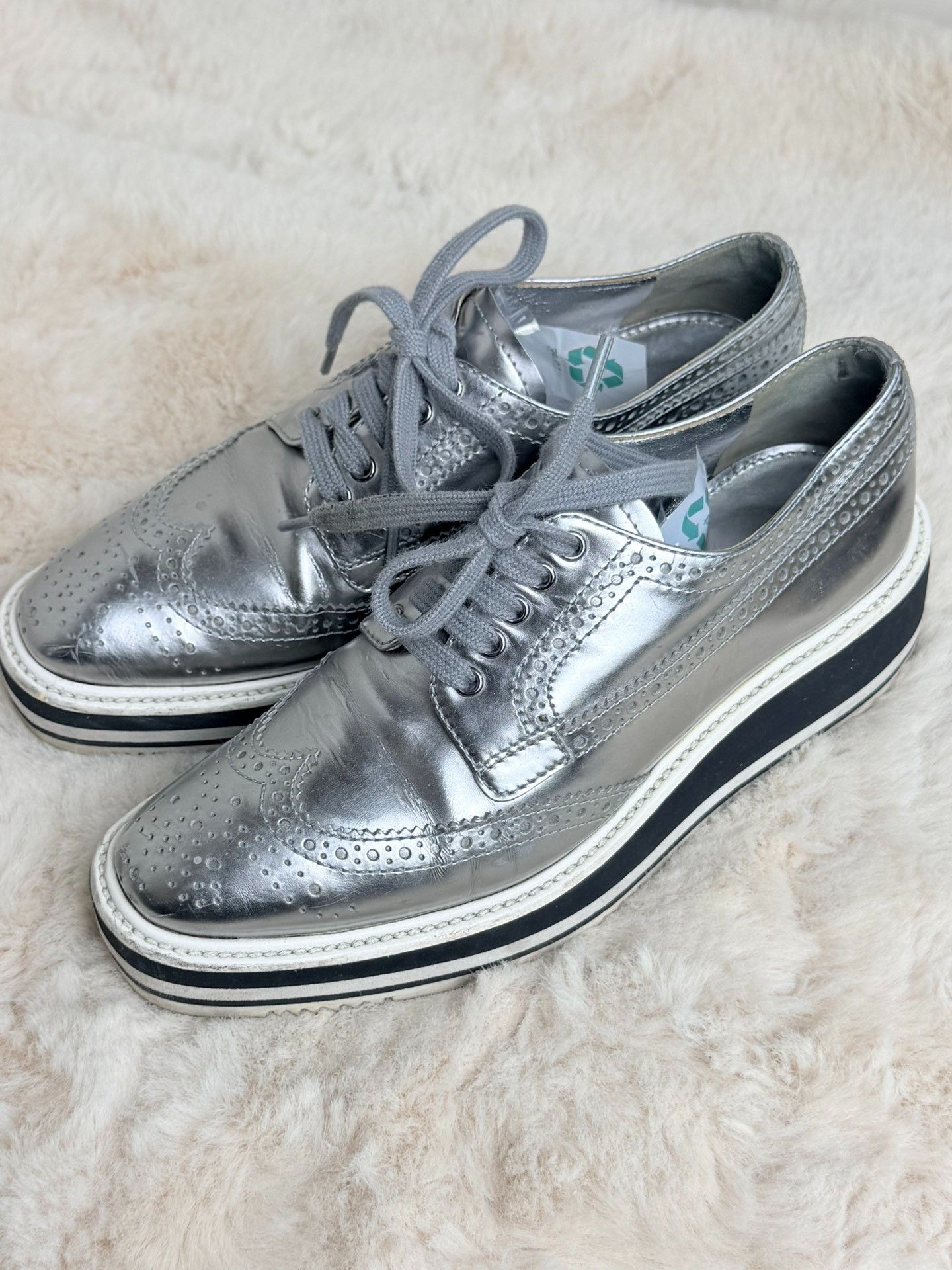Prada Prada Silver Lowtop Sneakers us_5-5 Women Size US 5.5 / IT 35.5 - 3 Thumbnail