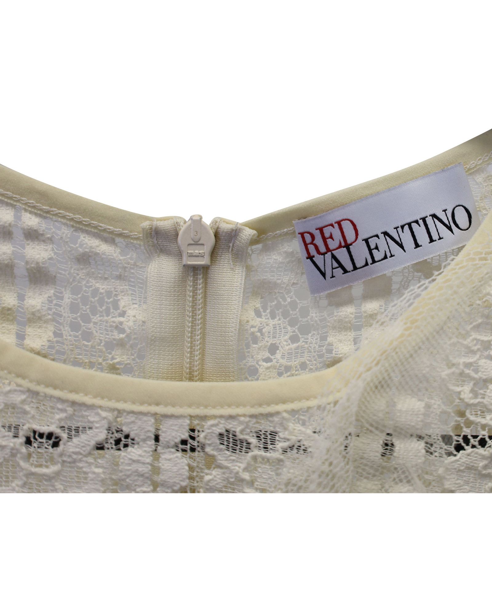 RED Valentino Red Valentino Puffed Sleeve Dress in Cream Polyamide Lace Size XS / US 0-2 / IT 36-38 - 3 Thumbnail