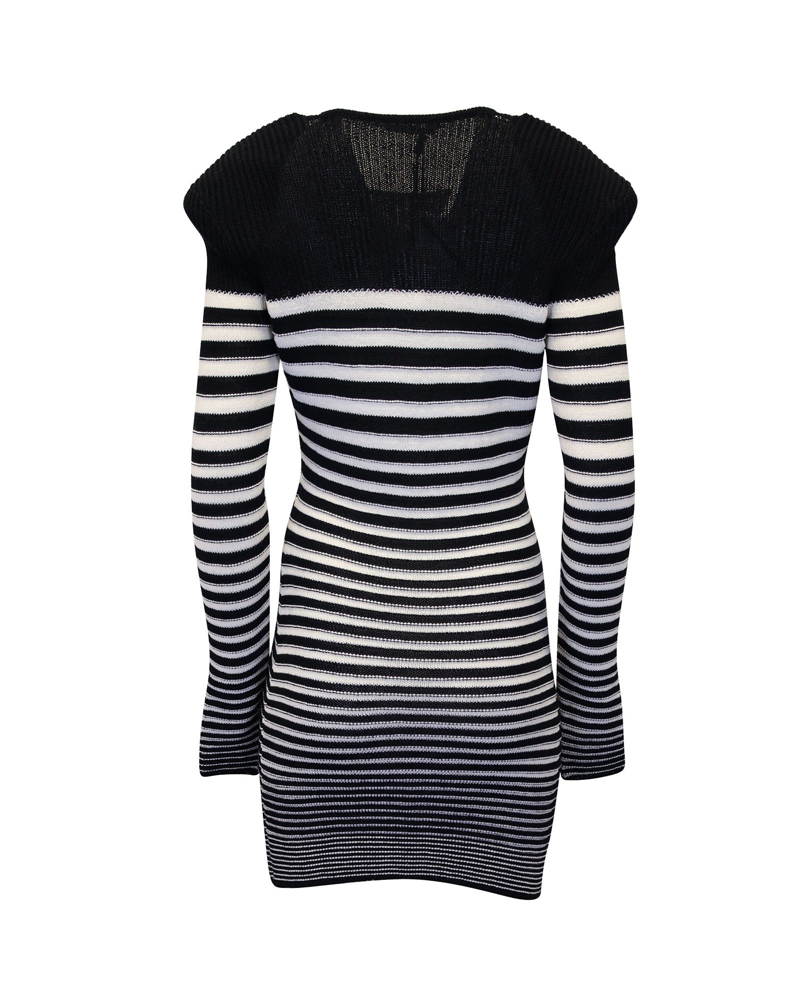 Balmain Balmain Sailor Style Knitted Striped Dress in Navy Blue Poly Size S / US 4 / IT 40 - 3 Thumbnail
