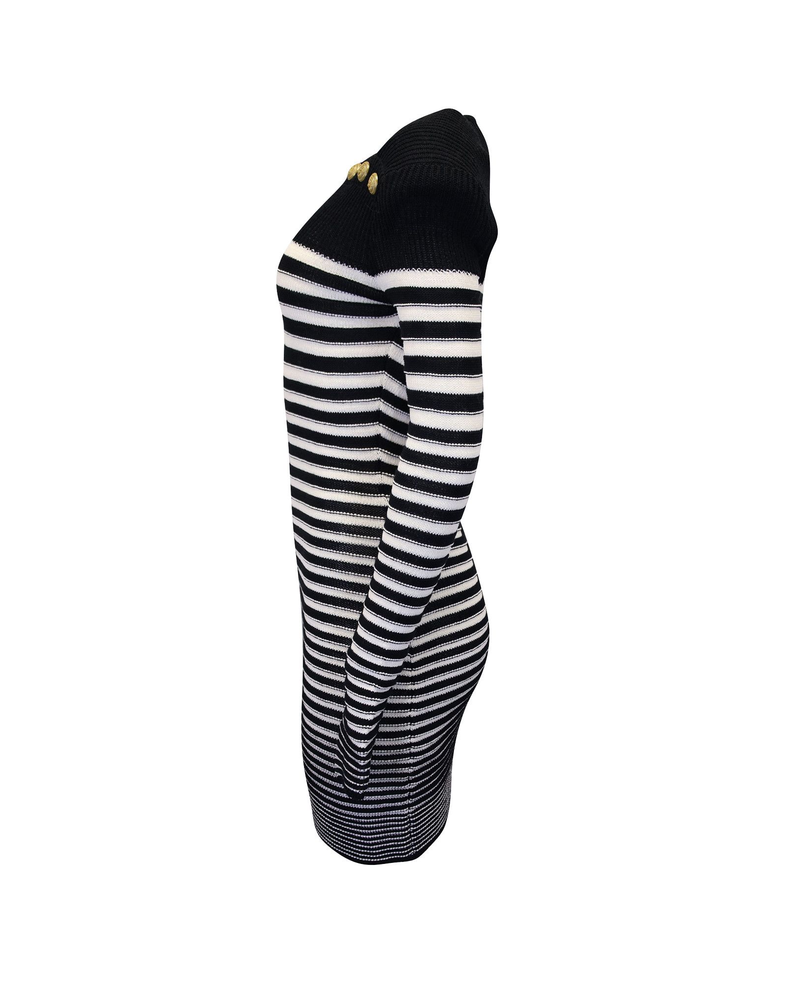 Balmain Balmain Sailor Style Knitted Striped Dress in Navy Blue Poly Size S / US 4 / IT 40 - 2 Thumbnail