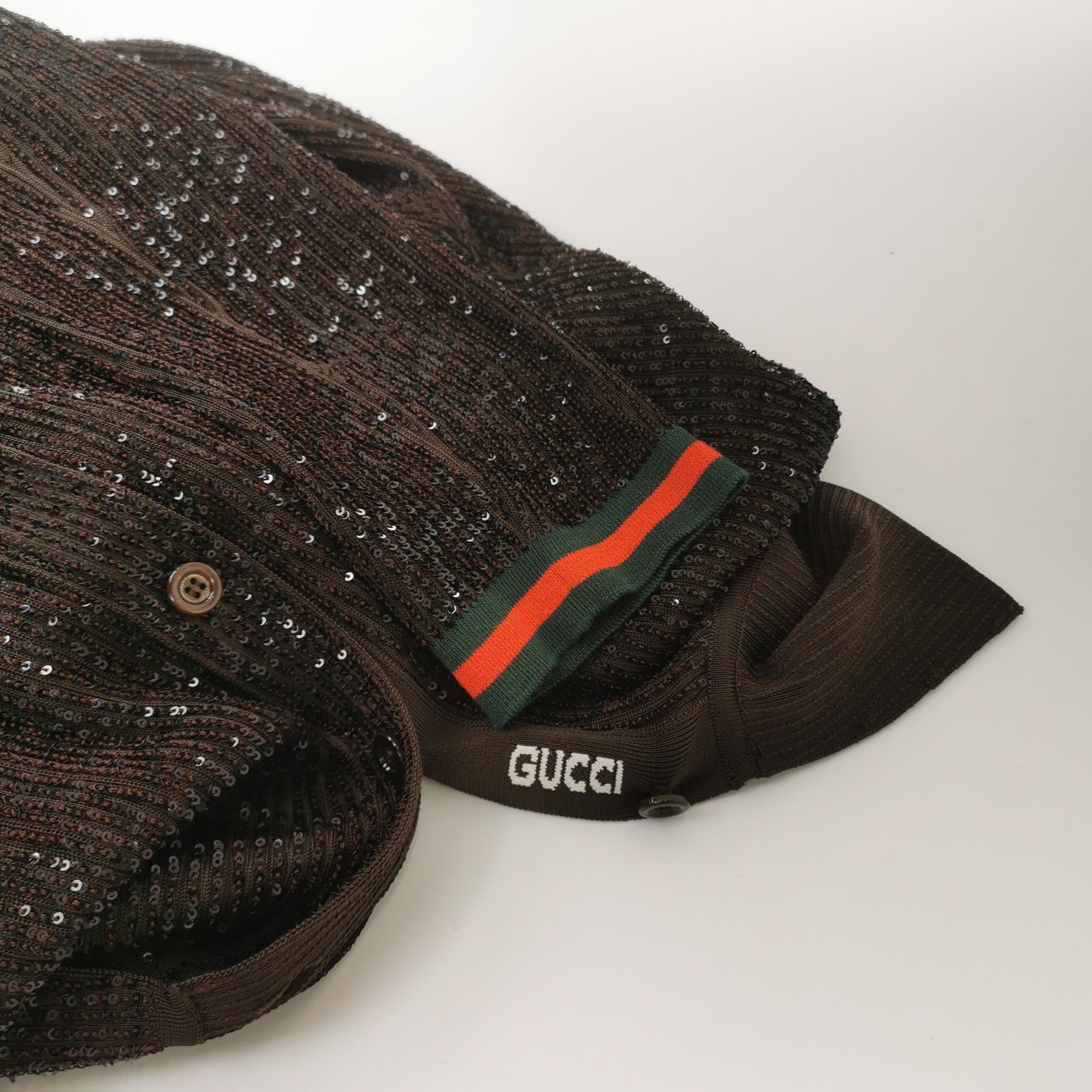 Gucci Gucci Sequin Ribbed Knit Polo Sweater Size L Size US L / EU 52-54 / 3 - 3 Thumbnail