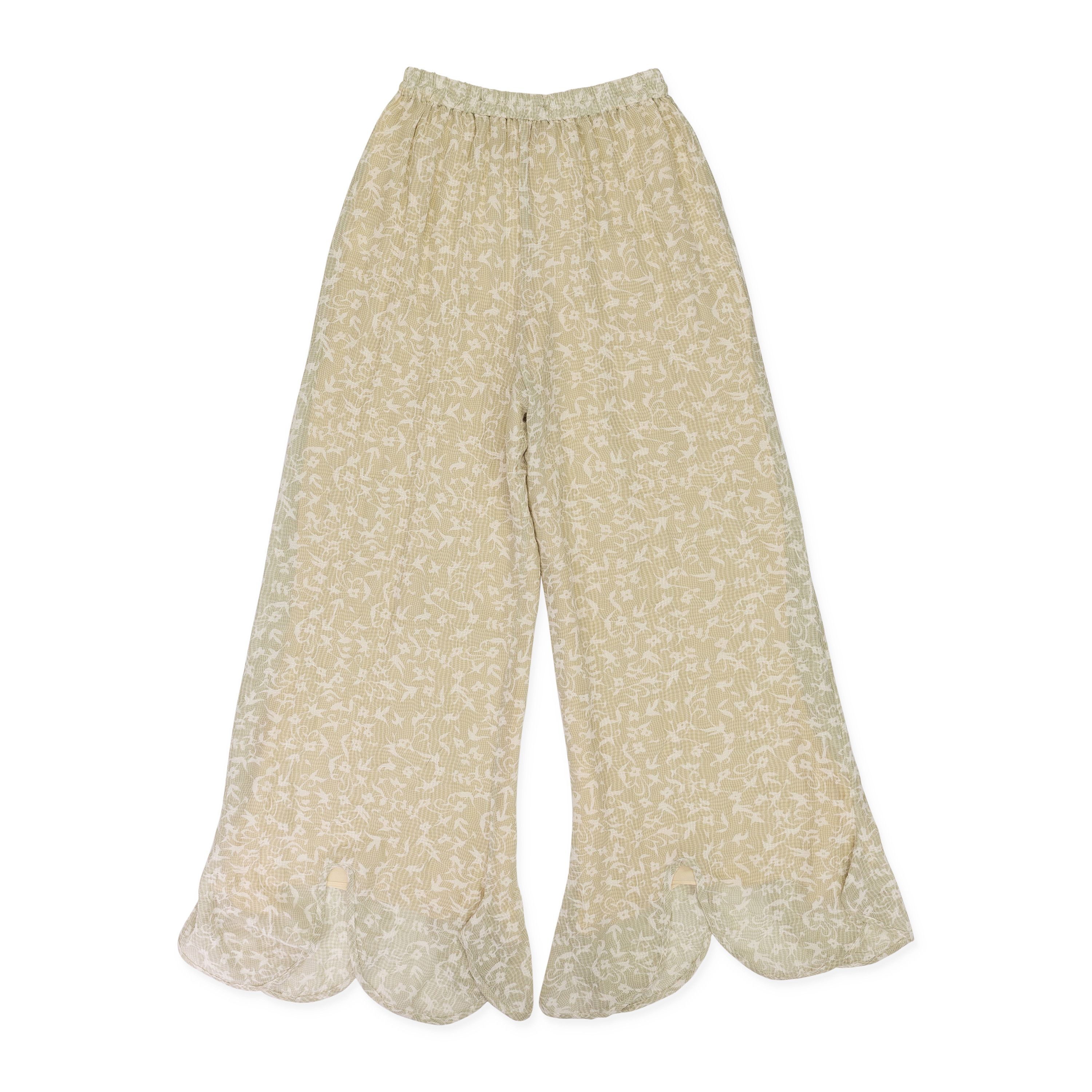 Jordan Brand GREEN/WHITE/BEIGE WISPY FLARED LEG STRAIGHT TROUSERS SIZE S Size 28" / US 6 / IT 42 - 2 Thumbnail