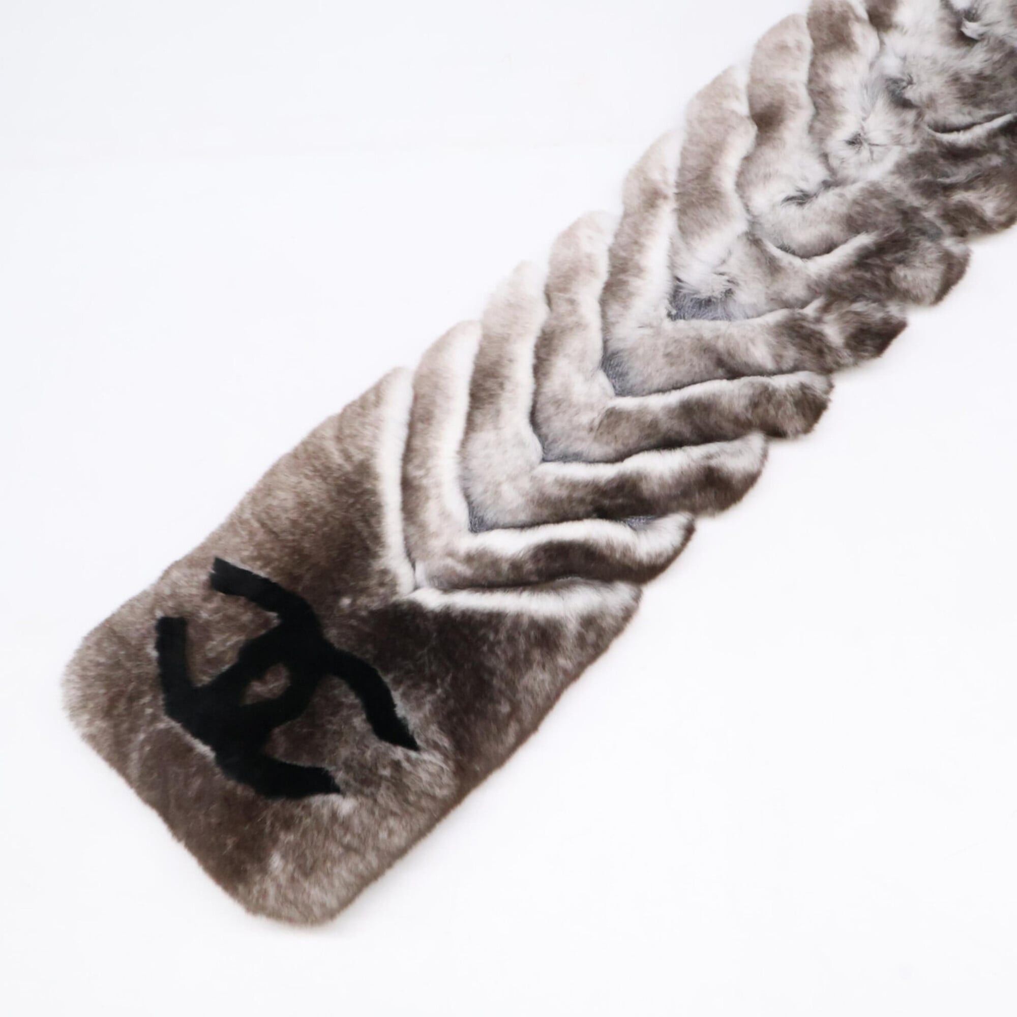 Chanel CHANEL Orylag x Cashmere Real Fur Scarf with Coco Mark on Both Ends - Black/White Women's Size ONE SIZE - 2 Thumbnail