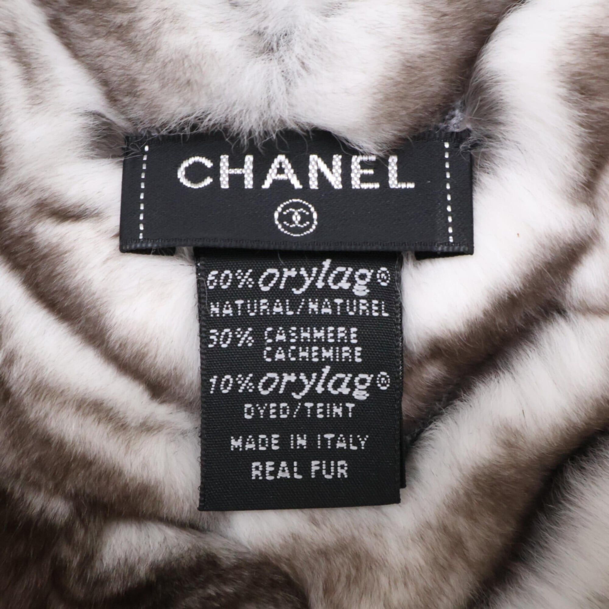 Chanel CHANEL Orylag x Cashmere Real Fur Scarf with Coco Mark on Both Ends - Black/White Women's Size ONE SIZE - 8 Thumbnail