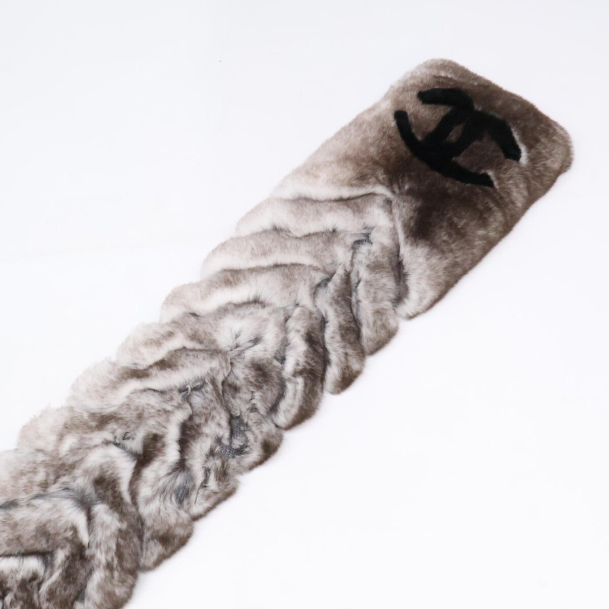 Chanel CHANEL Orylag x Cashmere Real Fur Scarf with Coco Mark on Both Ends - Black/White Women's Size ONE SIZE - 4 Thumbnail