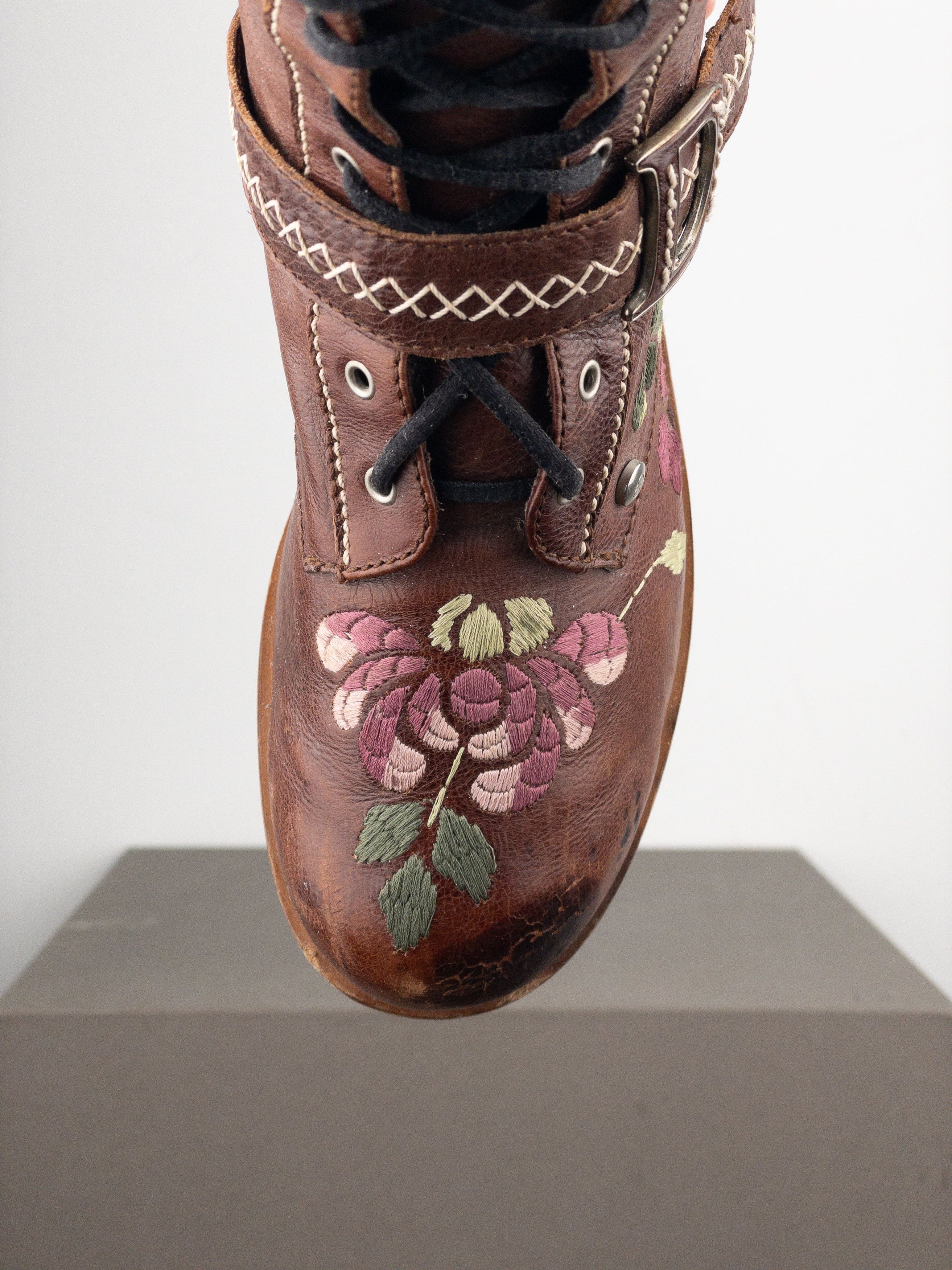 Dior by Galliano AW05 Floral Embroidery Combat Boots Size US 6 / IT 36 - 5 Thumbnail