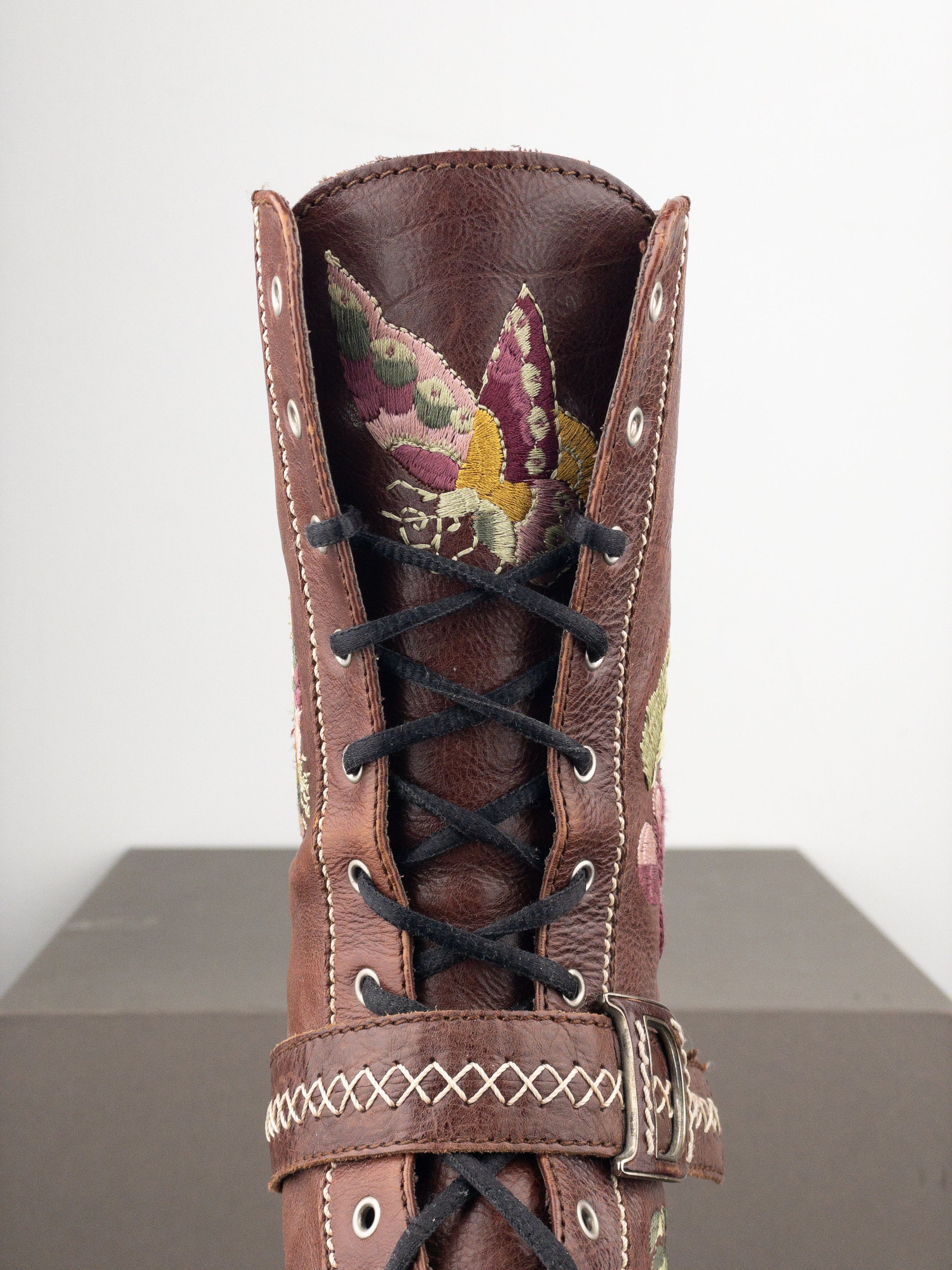 Dior by Galliano AW05 Floral Embroidery Combat Boots Size US 6 / IT 36 - 6 Thumbnail