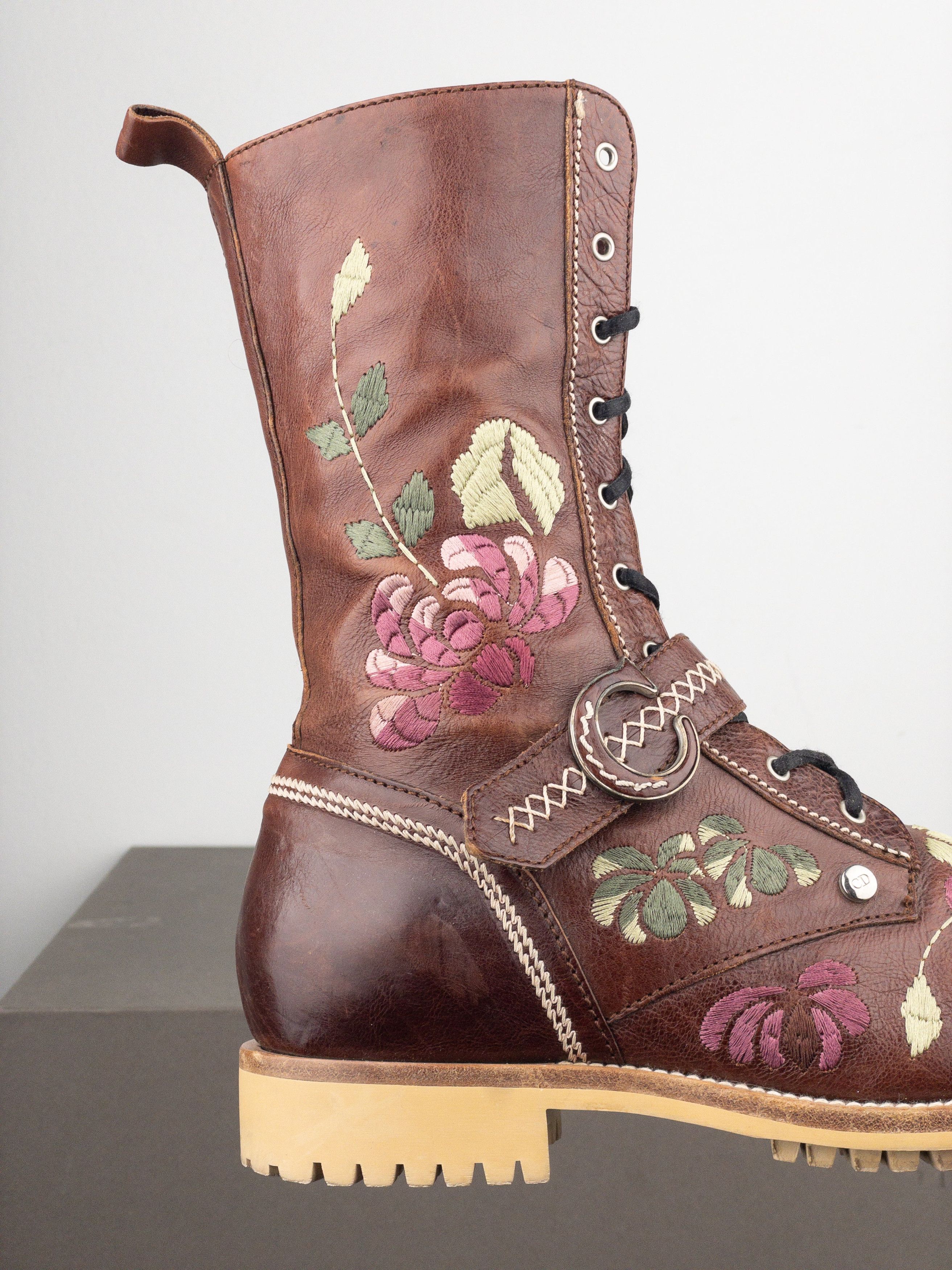 Dior by Galliano AW05 Floral Embroidery Combat Boots Size US 6 / IT 36 - 9 Thumbnail