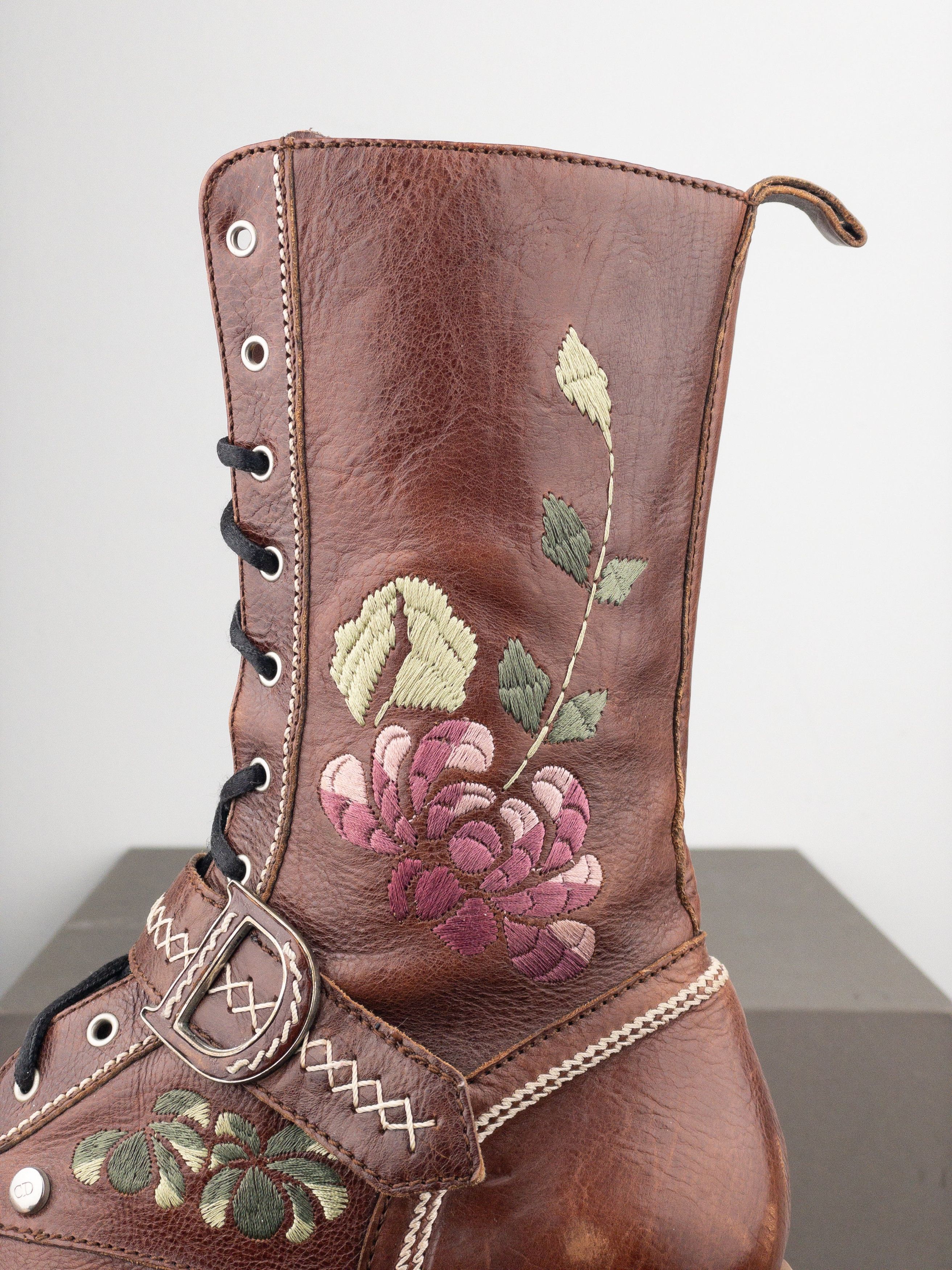 Dior by Galliano AW05 Floral Embroidery Combat Boots Size US 6 / IT 36 - 7 Thumbnail