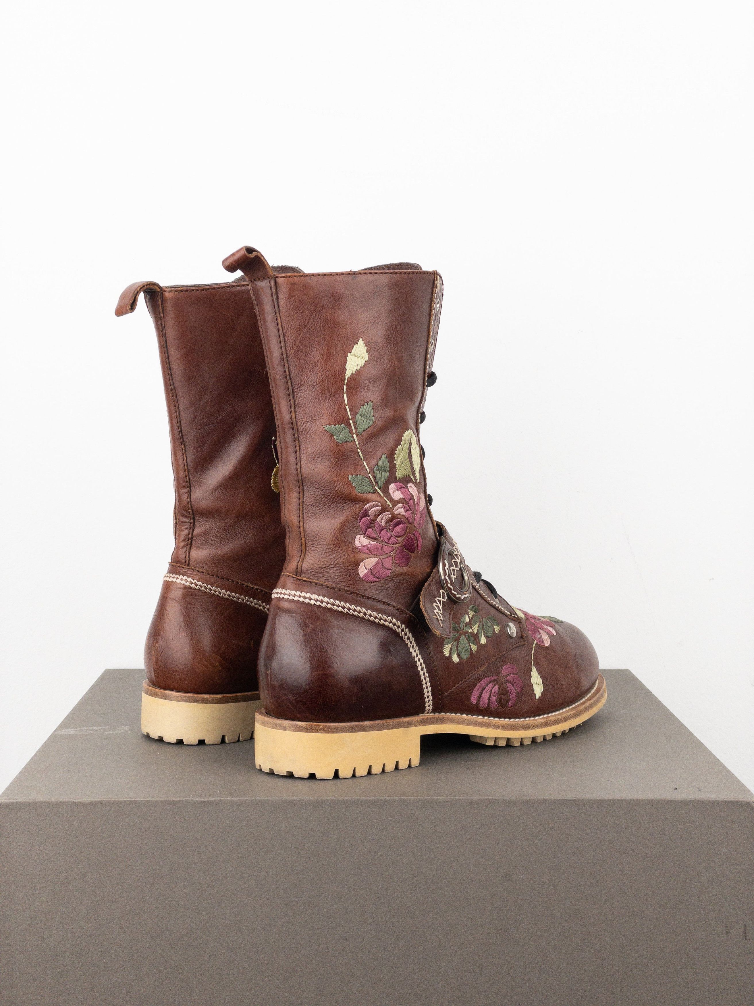 Dior by Galliano AW05 Floral Embroidery Combat Boots Size US 6 / IT 36 - 2 Thumbnail