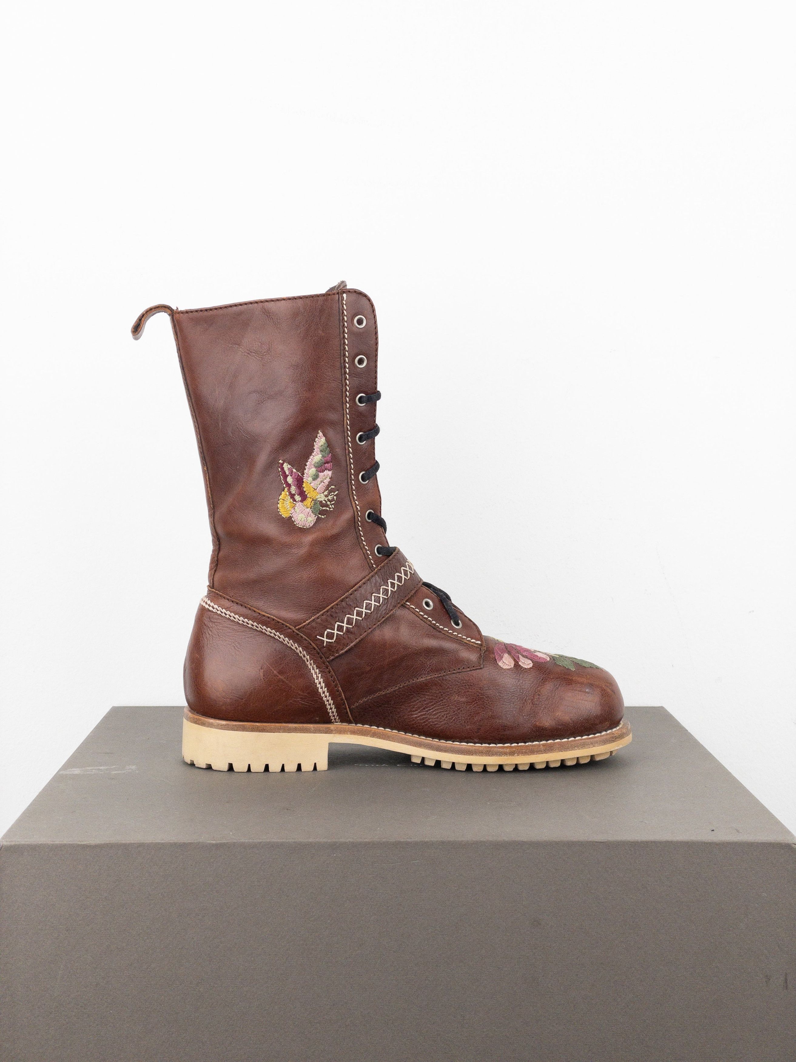Dior by Galliano AW05 Floral Embroidery Combat Boots Size US 6 / IT 36 - 4 Thumbnail