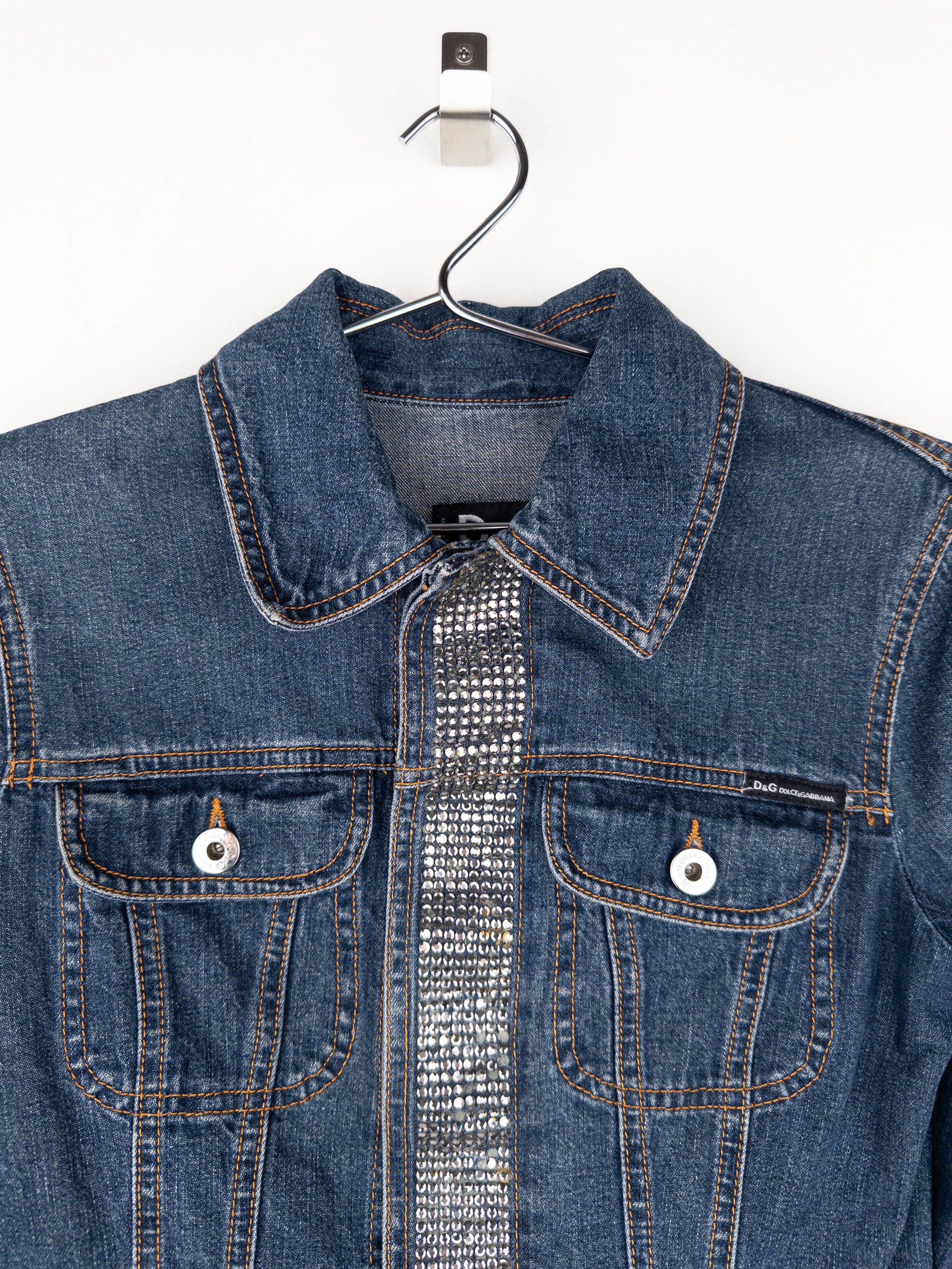 Dolce & Gabbana 2000s Rhinestone Denim Trucker Jacket Size XS / US 0-2 / IT 36-38 - 3 Thumbnail