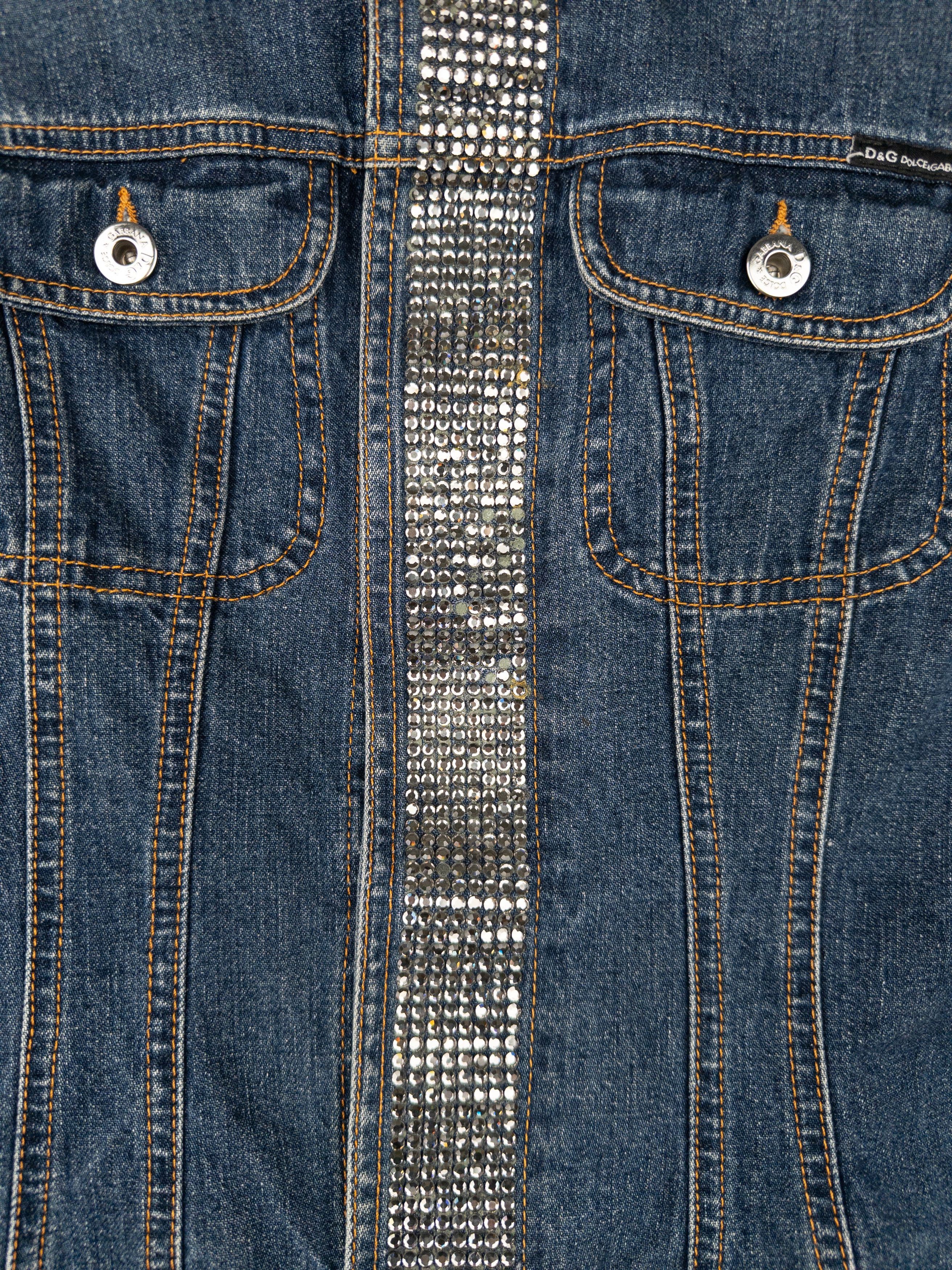 Dolce & Gabbana 2000s Rhinestone Denim Trucker Jacket Size XS / US 0-2 / IT 36-38 - 5 Thumbnail