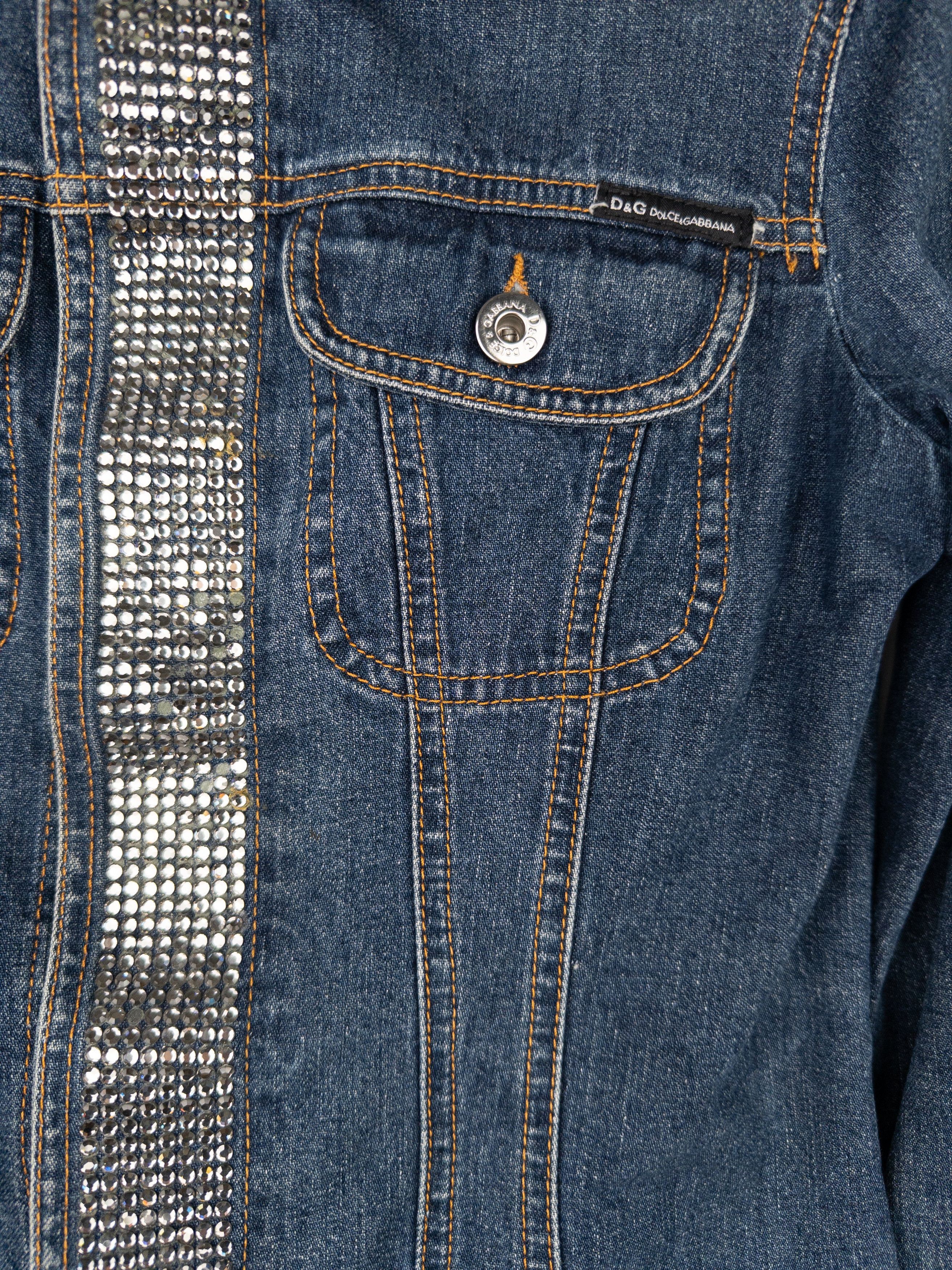 Dolce & Gabbana 2000s Rhinestone Denim Trucker Jacket Size XS / US 0-2 / IT 36-38 - 4 Thumbnail