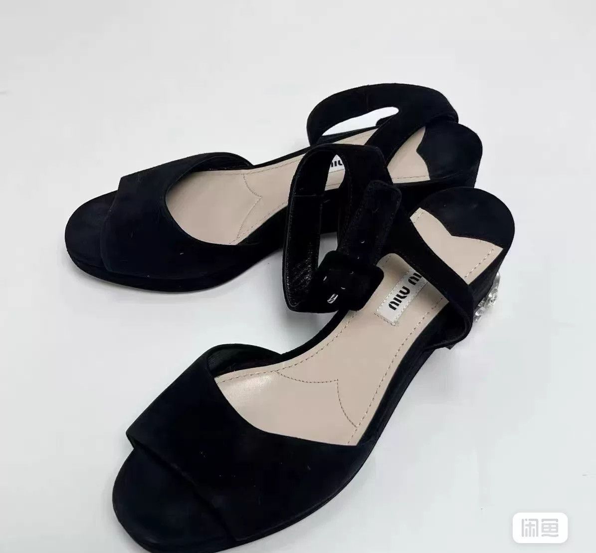 Miu Miu Miu Miu Suede Black Sandals us_8 Women Size US 8 / IT 38 - 2 Thumbnail